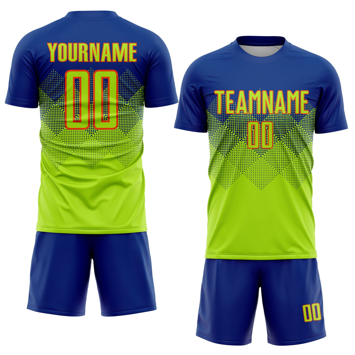 Custom Royal Neon Green-Orange Sublimation Soccer Uniform Jersey Limited