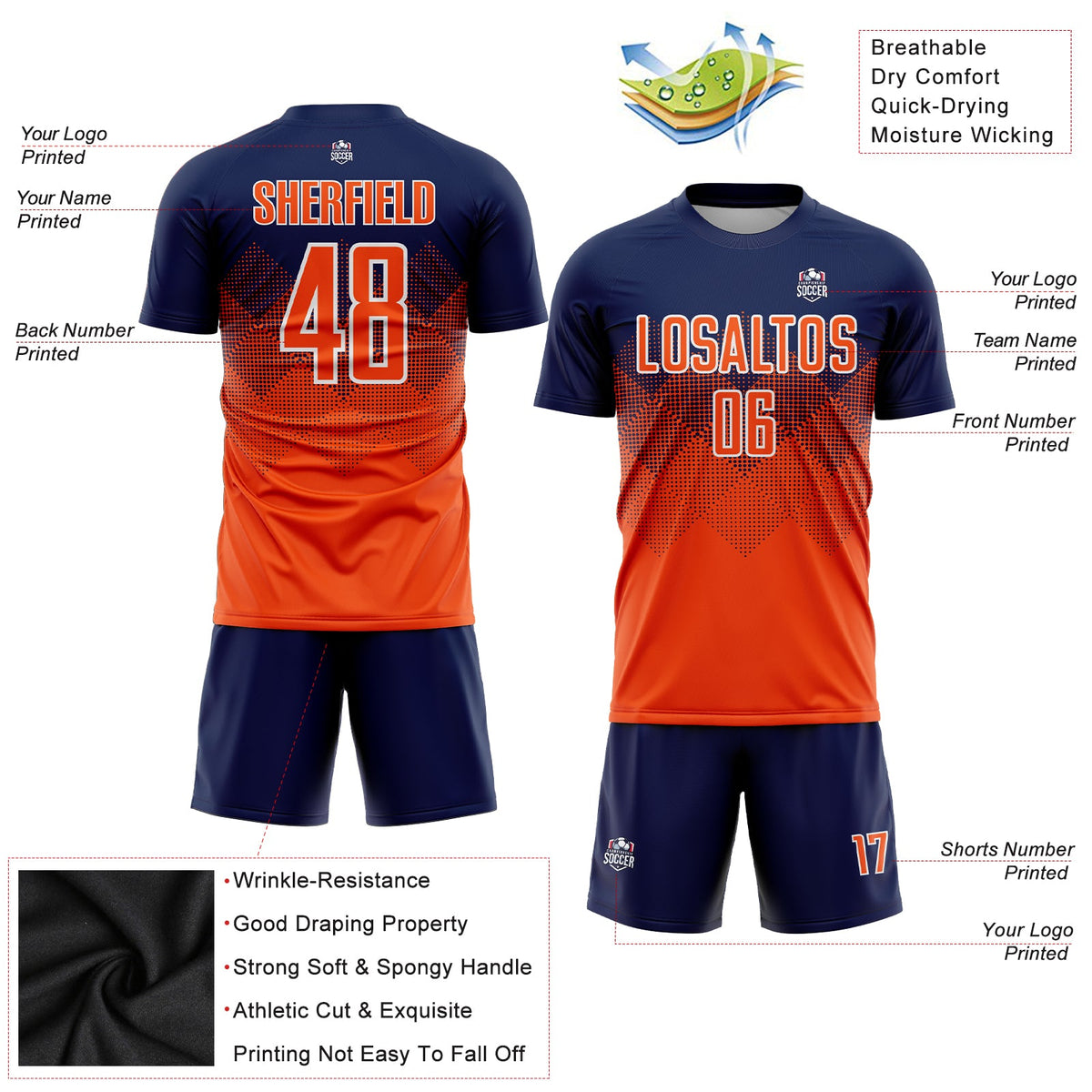 Custom Navy Orange-White Sublimation Soccer Uniform Jersey Limited