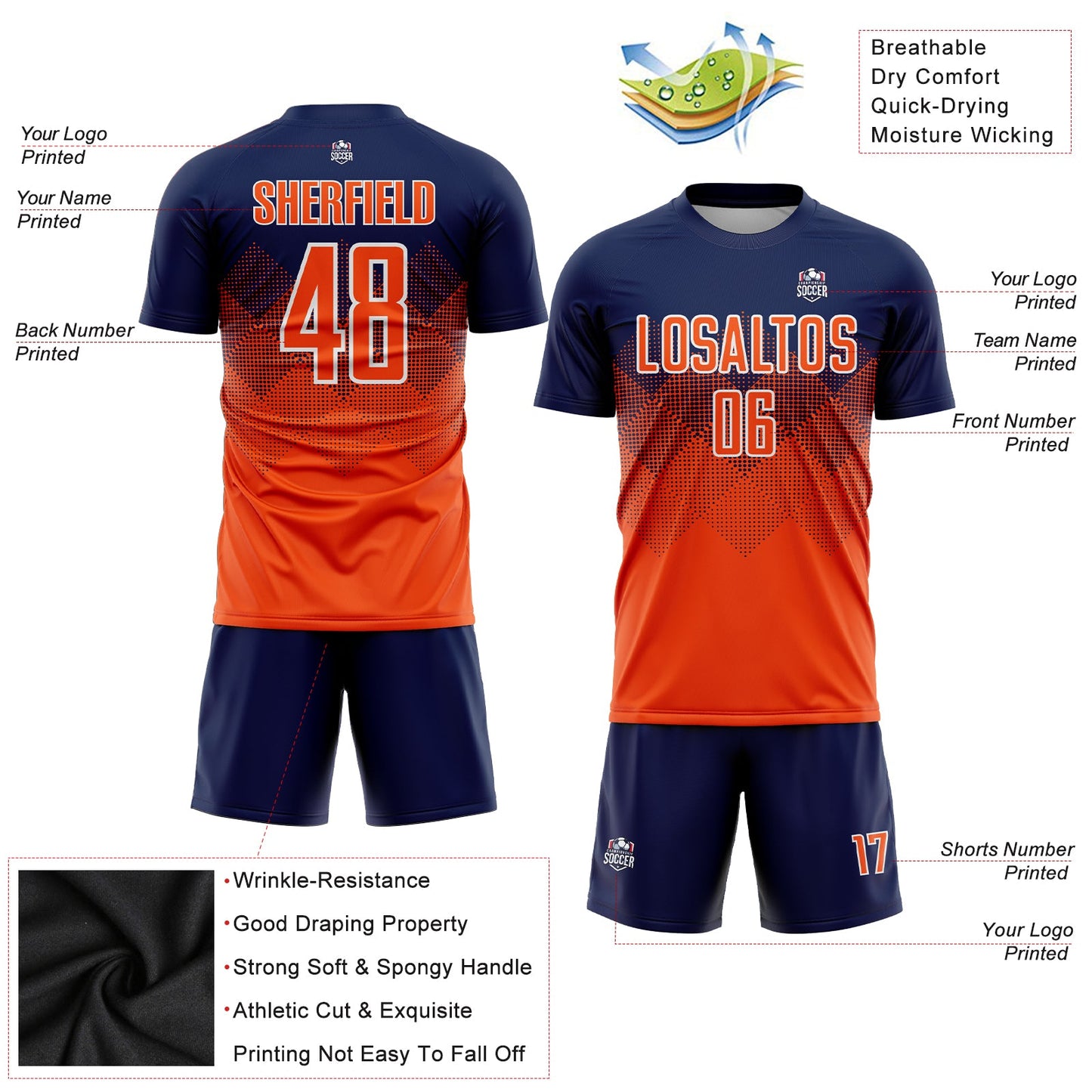 Custom Navy Orange-White Sublimation Soccer Uniform Jersey Limited