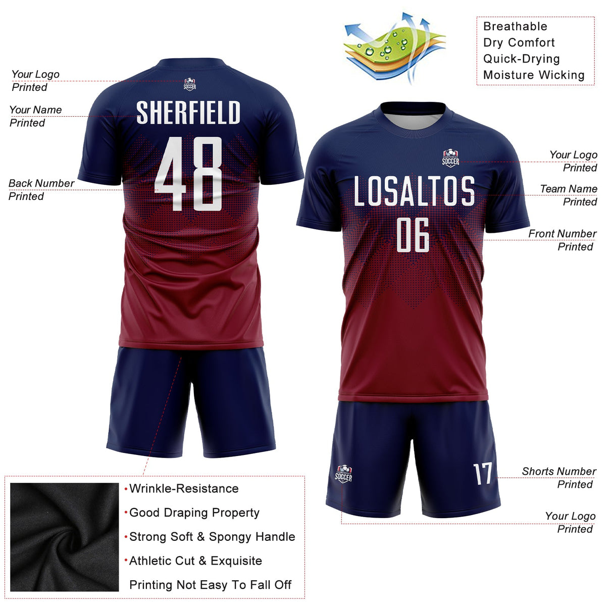 Custom Navy White-Crimson Sublimation Soccer Uniform Jersey Limited