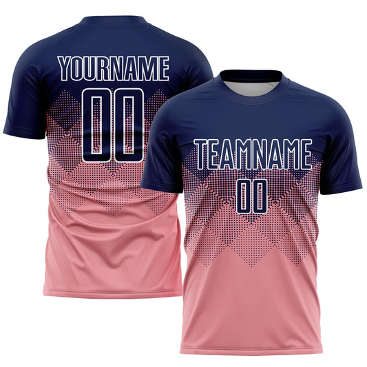 Custom Medium Pink Navy-White Sublimation Soccer Uniform Jersey