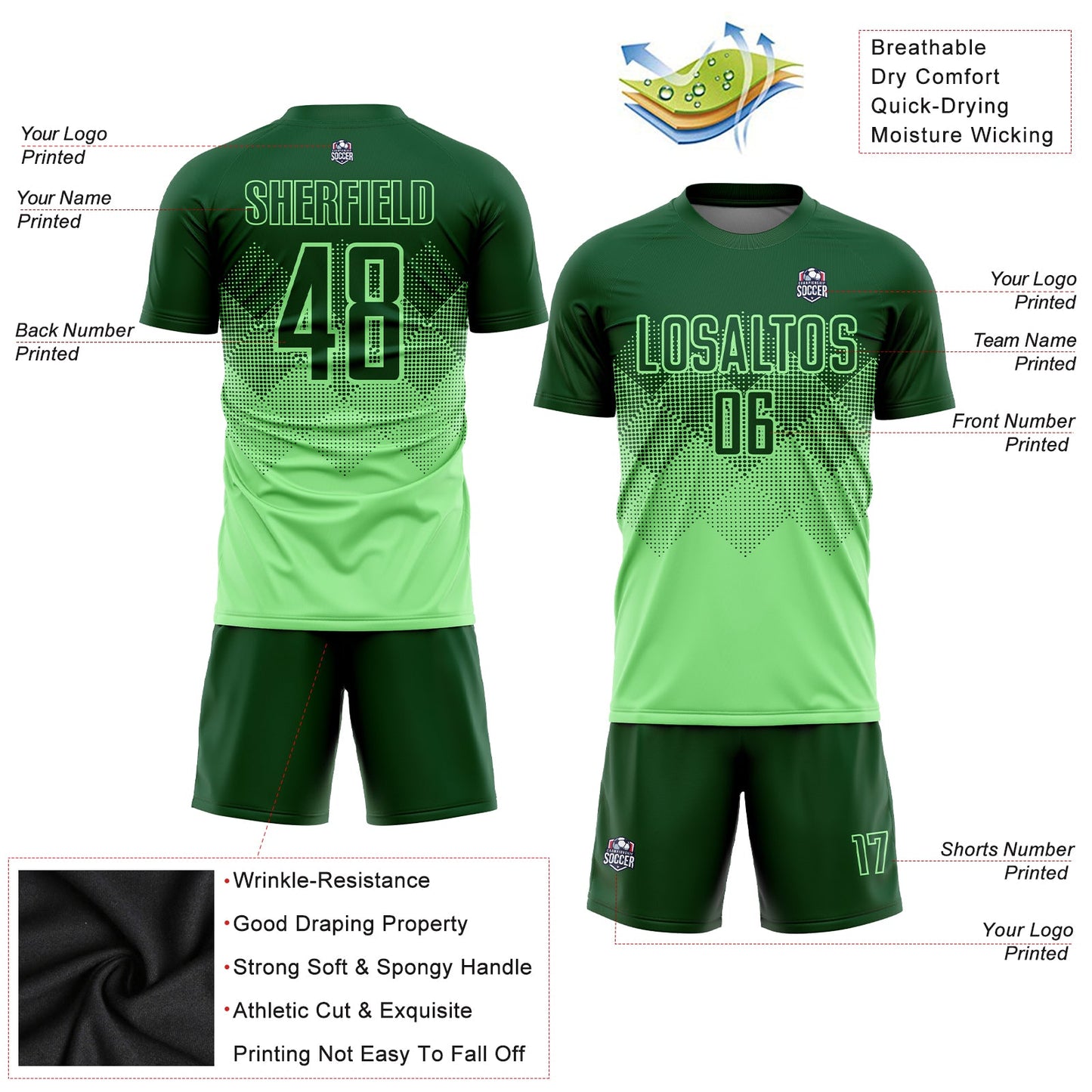 Custom Pea Green Green Sublimation Soccer Uniform Jersey Limited
