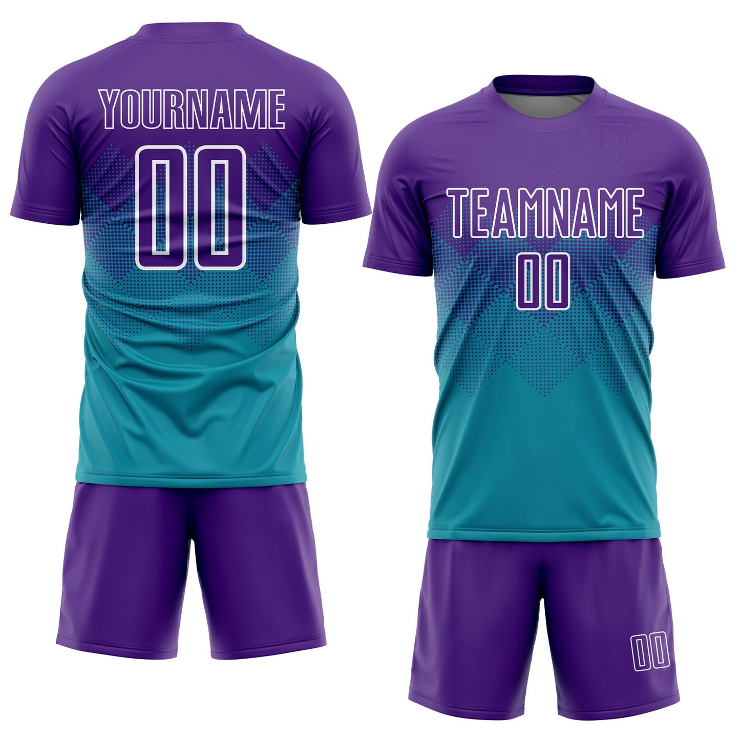 Custom Teal Purple-White Sublimation Soccer Uniform Jersey Limited