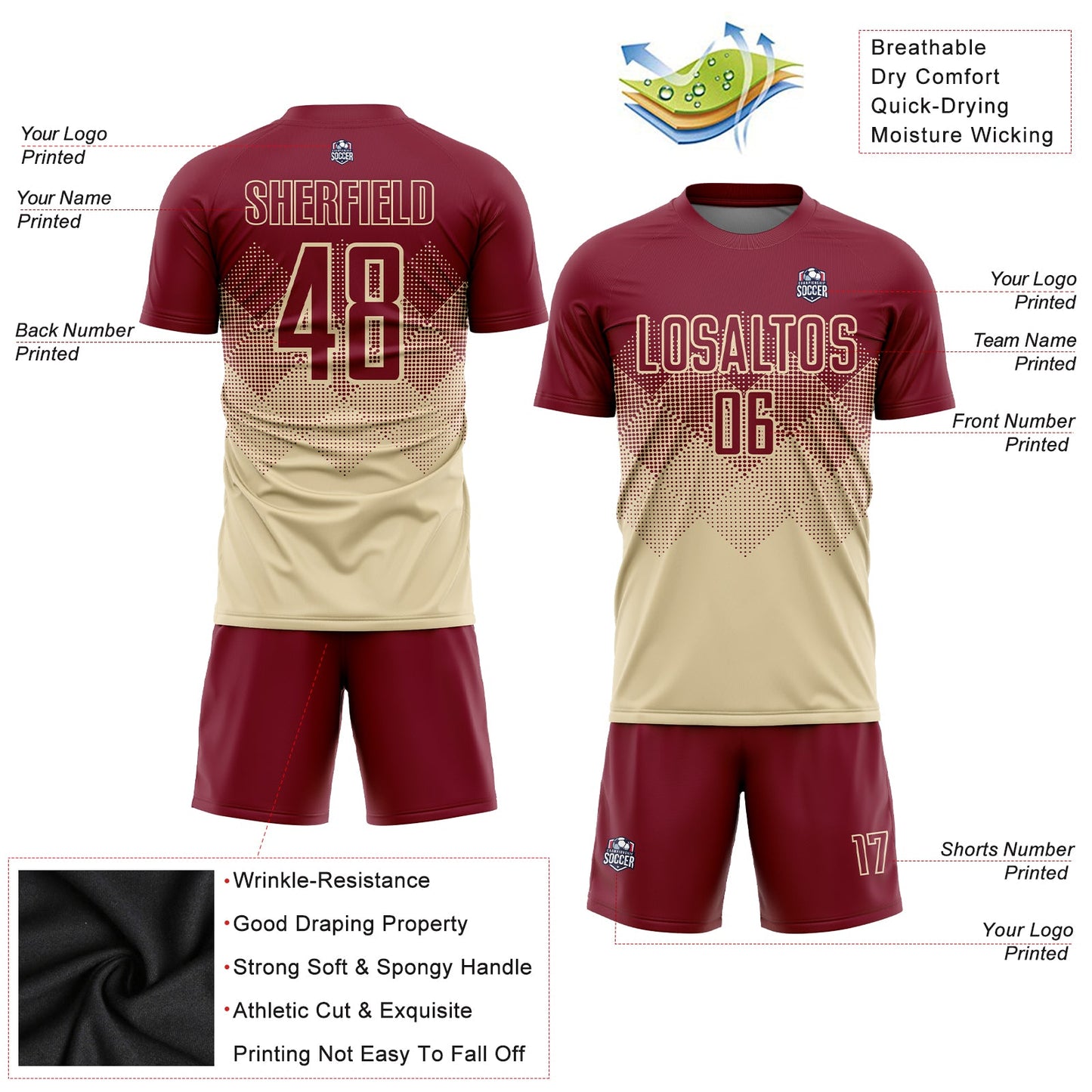 Custom Cream Crimson Sublimation Soccer Uniform Jersey Limited