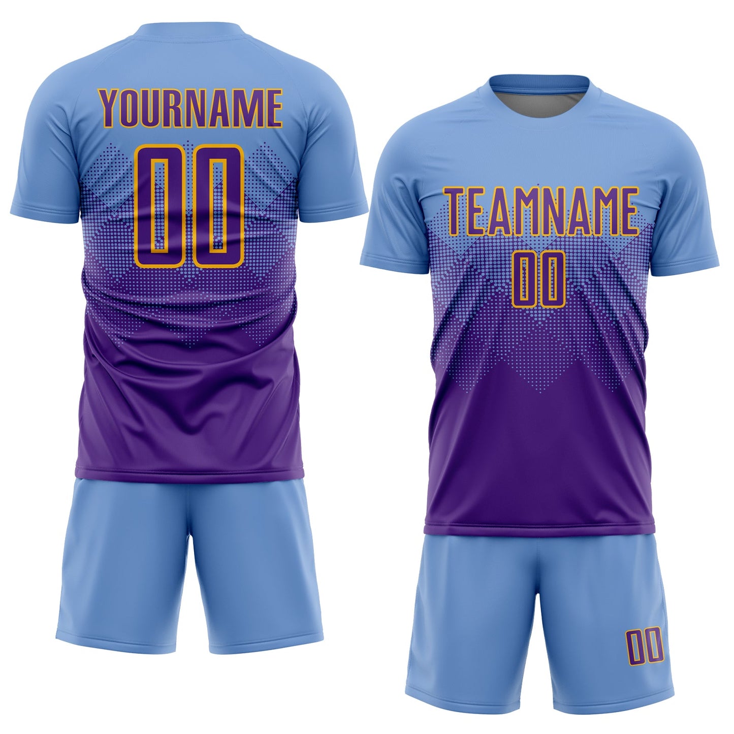 Custom Light Blue Purple-Gold Sublimation Soccer Uniform Jersey Limited