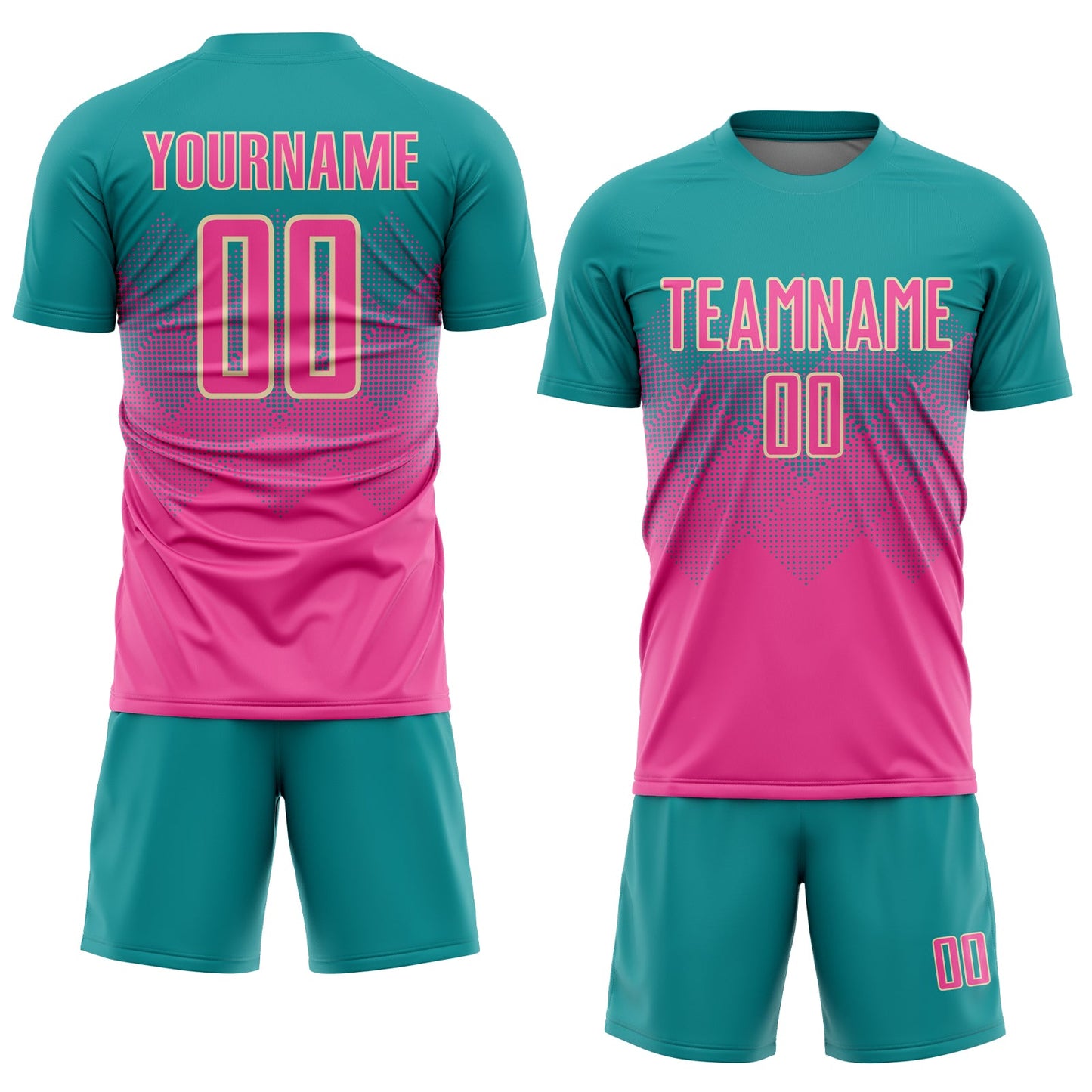 Custom Teal Pink-Cream Sublimation Soccer Uniform Jersey Limited