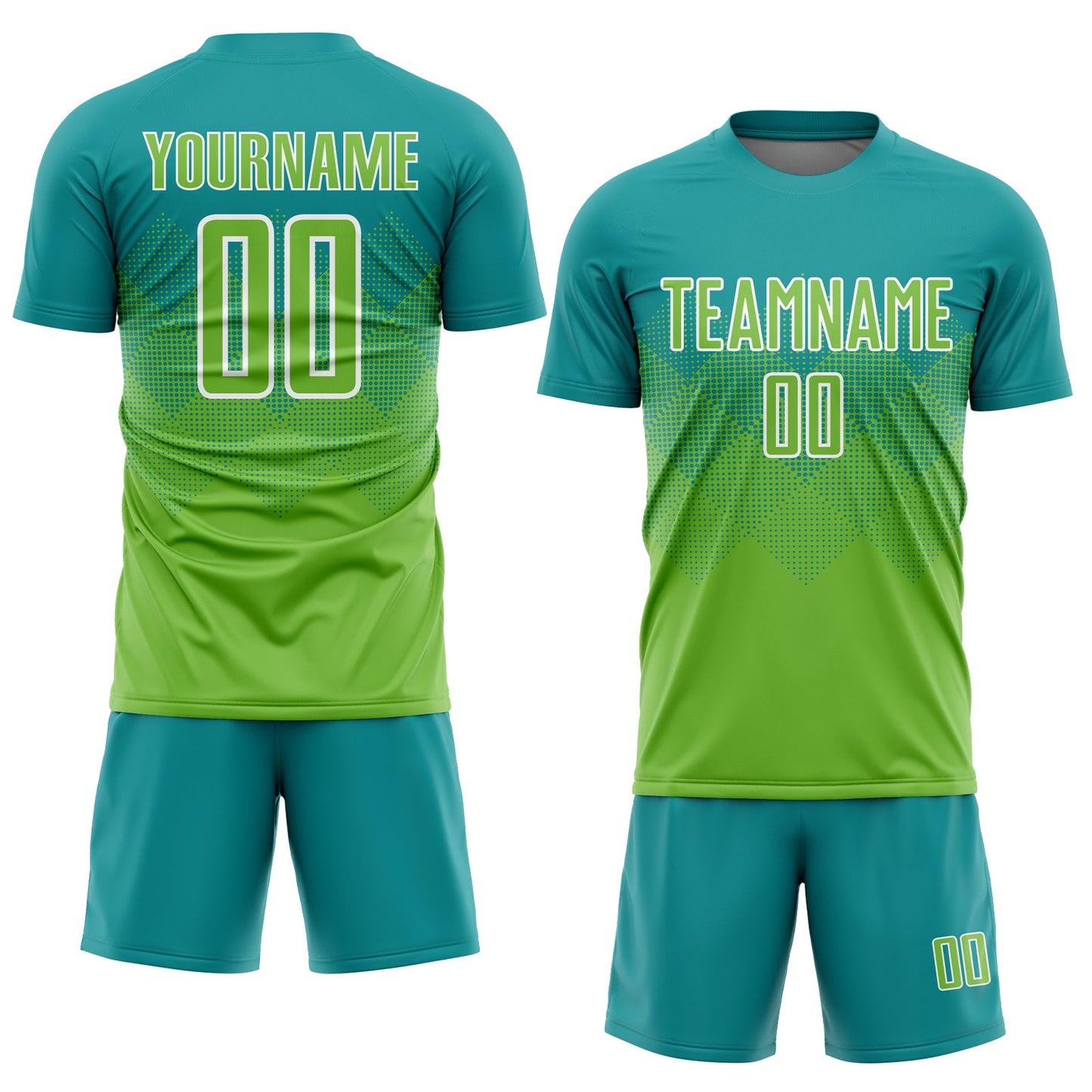 Custom Teal Neon Green-White Sublimation Soccer Uniform Jersey Limited