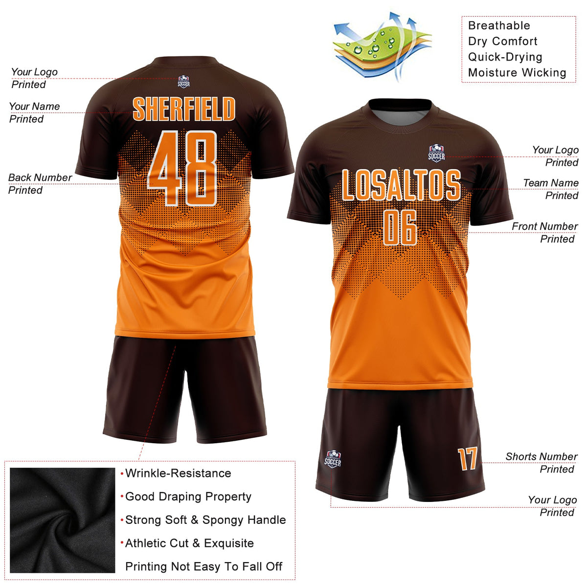 Custom Brown Bay Orange-White Sublimation Soccer Uniform Jersey Limited