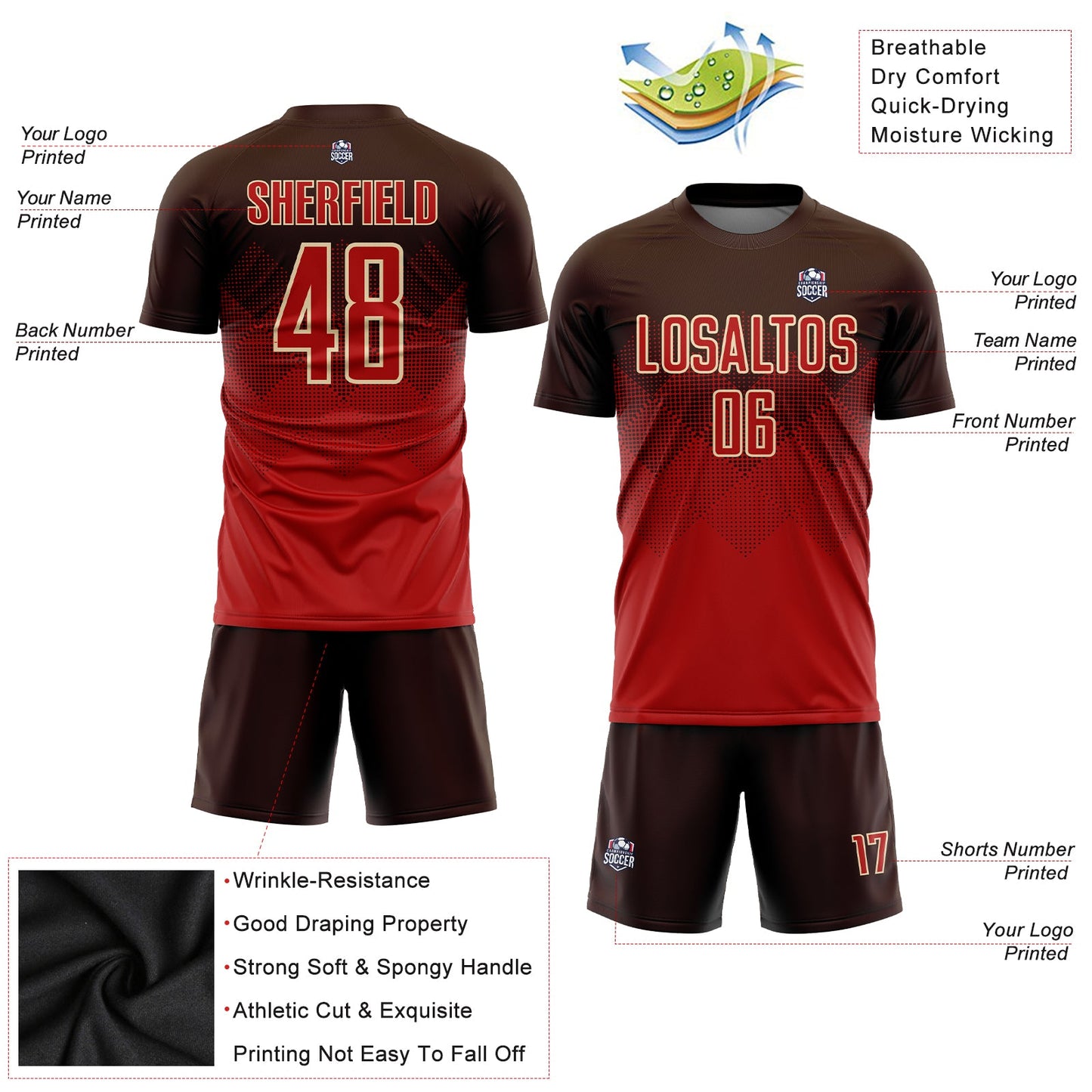 Custom Brown Red-Cream Sublimation Soccer Uniform Jersey Limited
