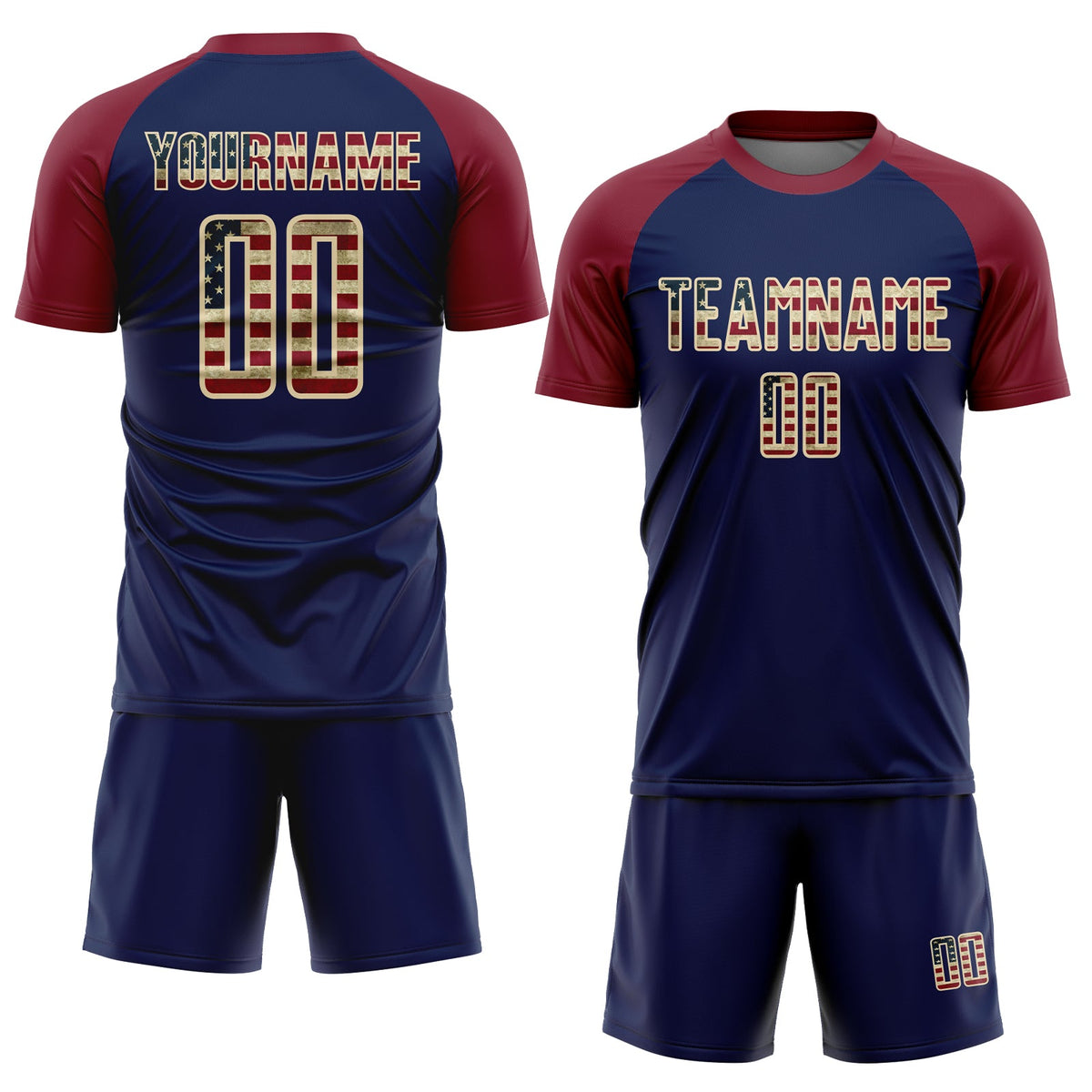 Custom Crimson Vintage USA Flag Navy-Cream Sublimation Soccer Uniform Jersey Limited