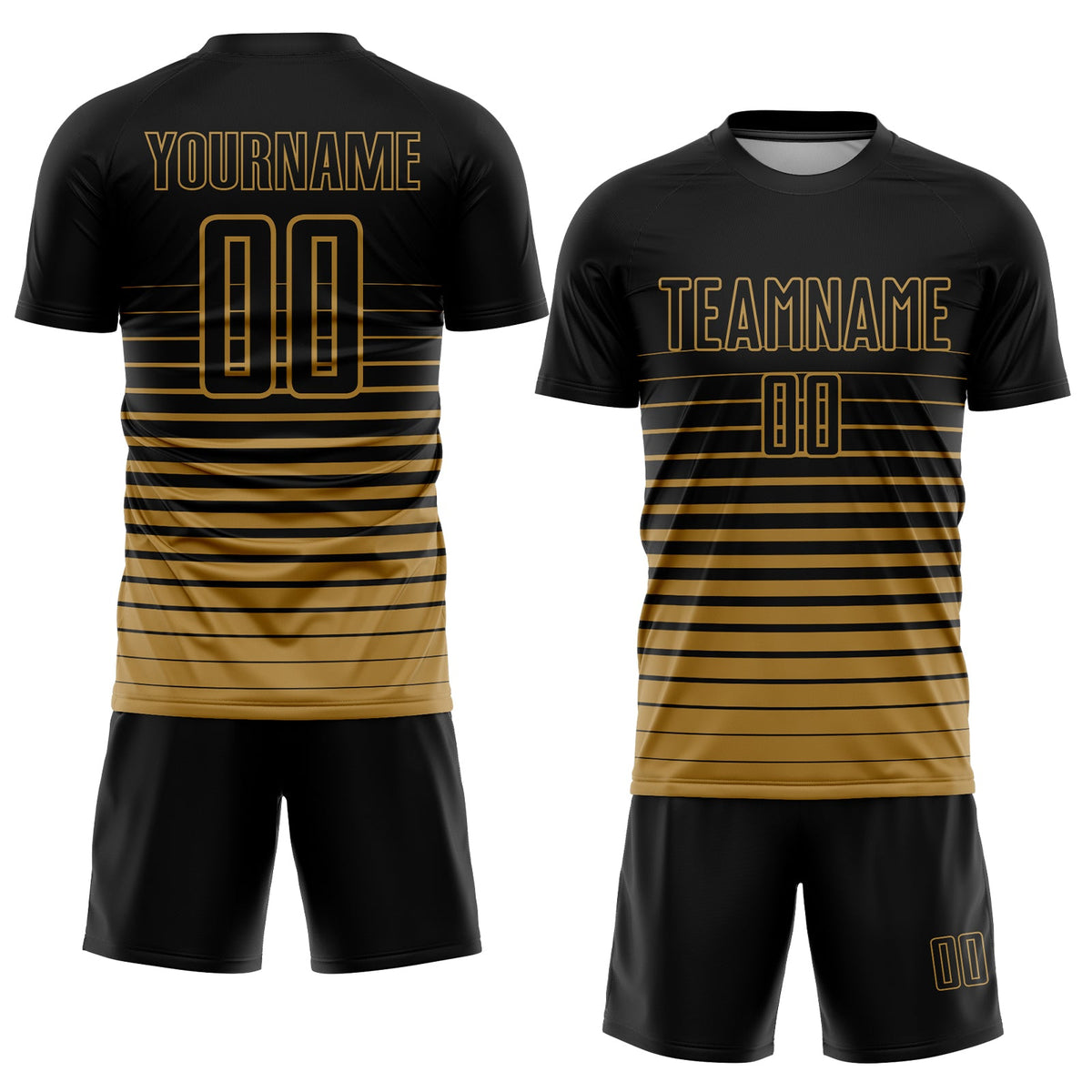 Custom Black Old Gold Pinstripe Fade Fashion Sublimation Soccer Uniform Jersey Limited