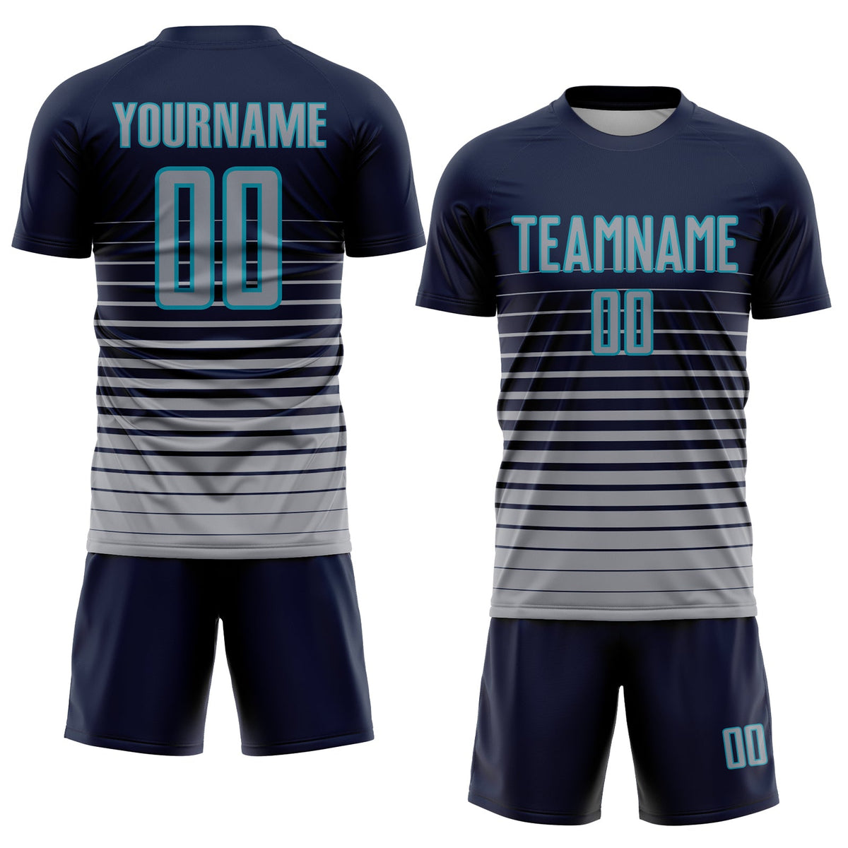 Custom Navy Gray-Teal Pinstripe Fade Fashion Sublimation Soccer Uniform Jersey Limited