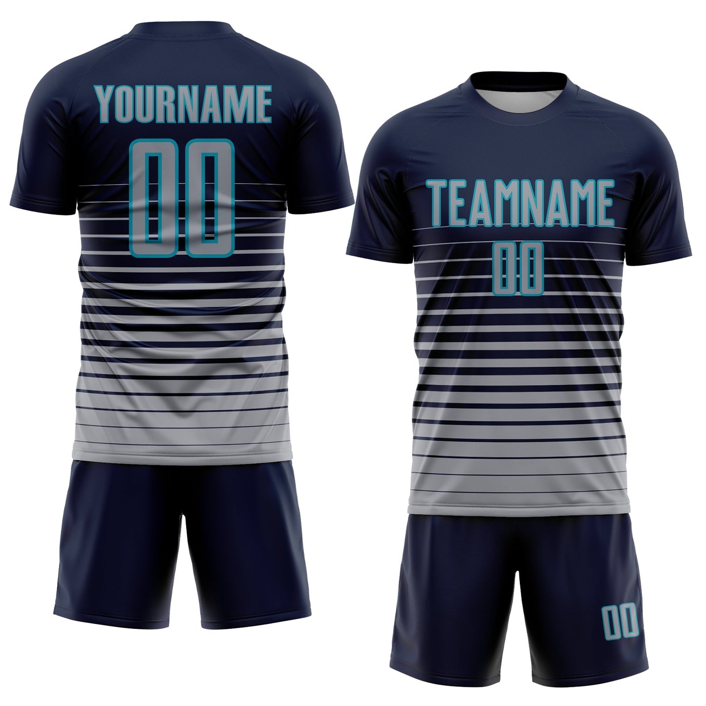 Custom Navy Gray-Teal Pinstripe Fade Fashion Sublimation Soccer Uniform Jersey Limited