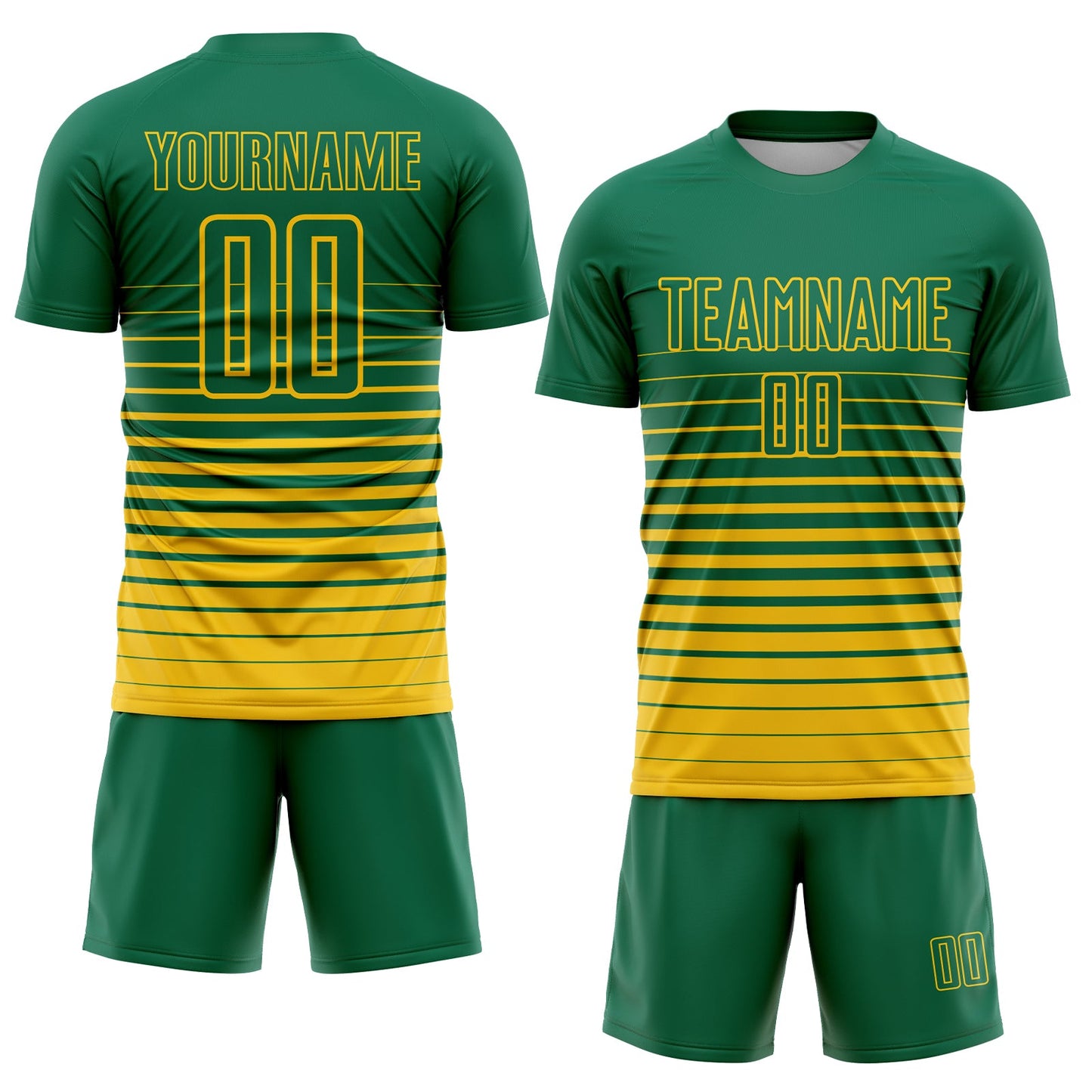 Custom Kelly Green Yellow Pinstripe Fade Fashion Sublimation Soccer Uniform Jersey Limited