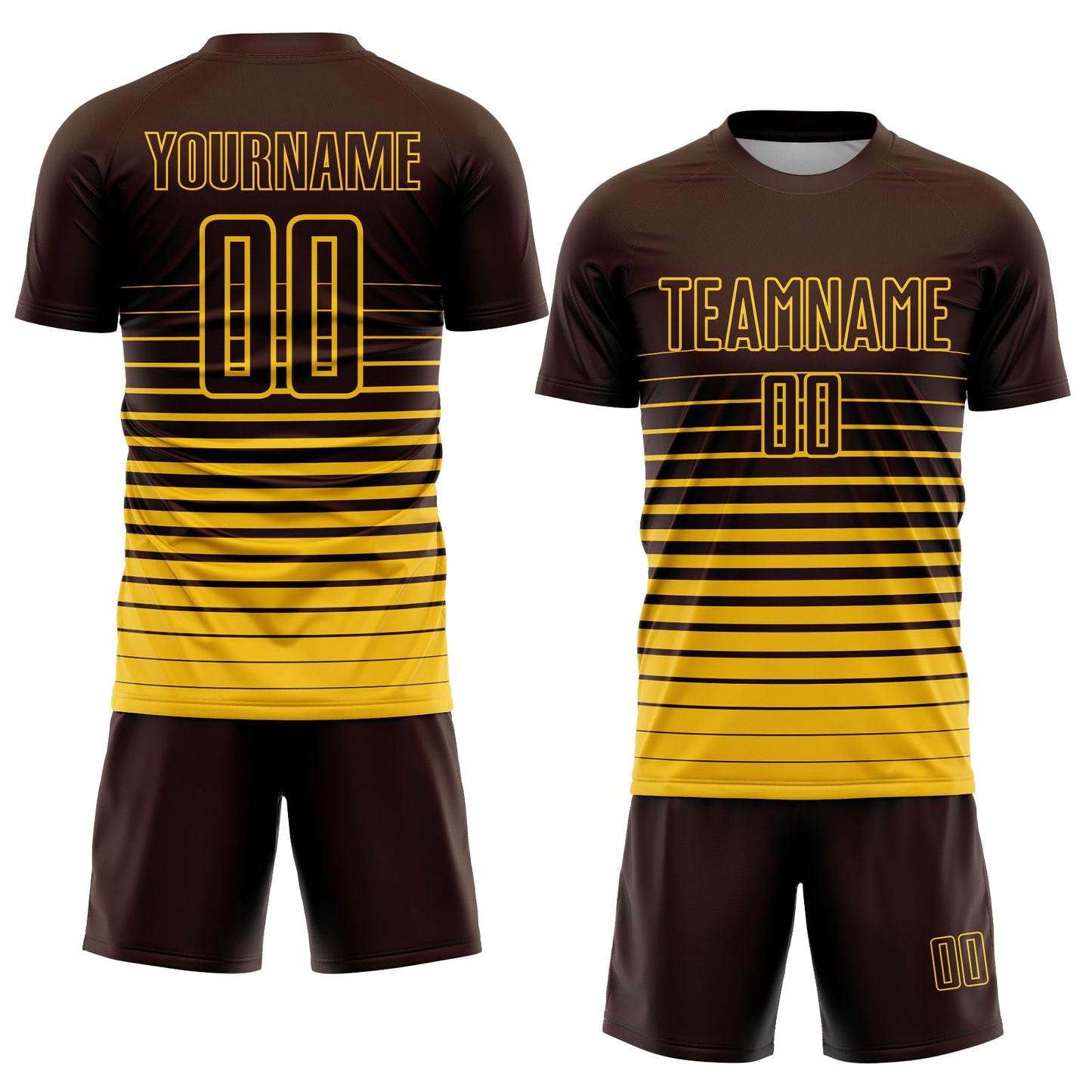 Custom Brown Yellow Pinstripe Fade Fashion Sublimation Soccer Uniform Jersey Limited