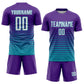 Custom Purple White-Teal Pinstripe Fade Fashion Sublimation Soccer Uniform Jersey Limited