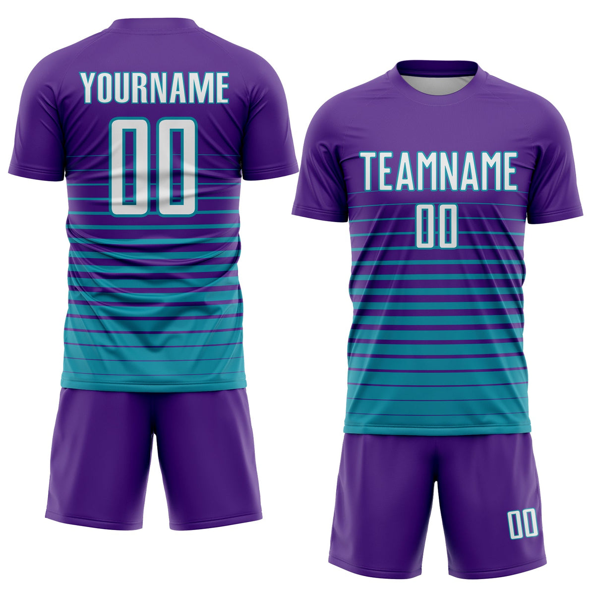 Custom Purple White-Teal Pinstripe Fade Fashion Sublimation Soccer Uniform Jersey Limited