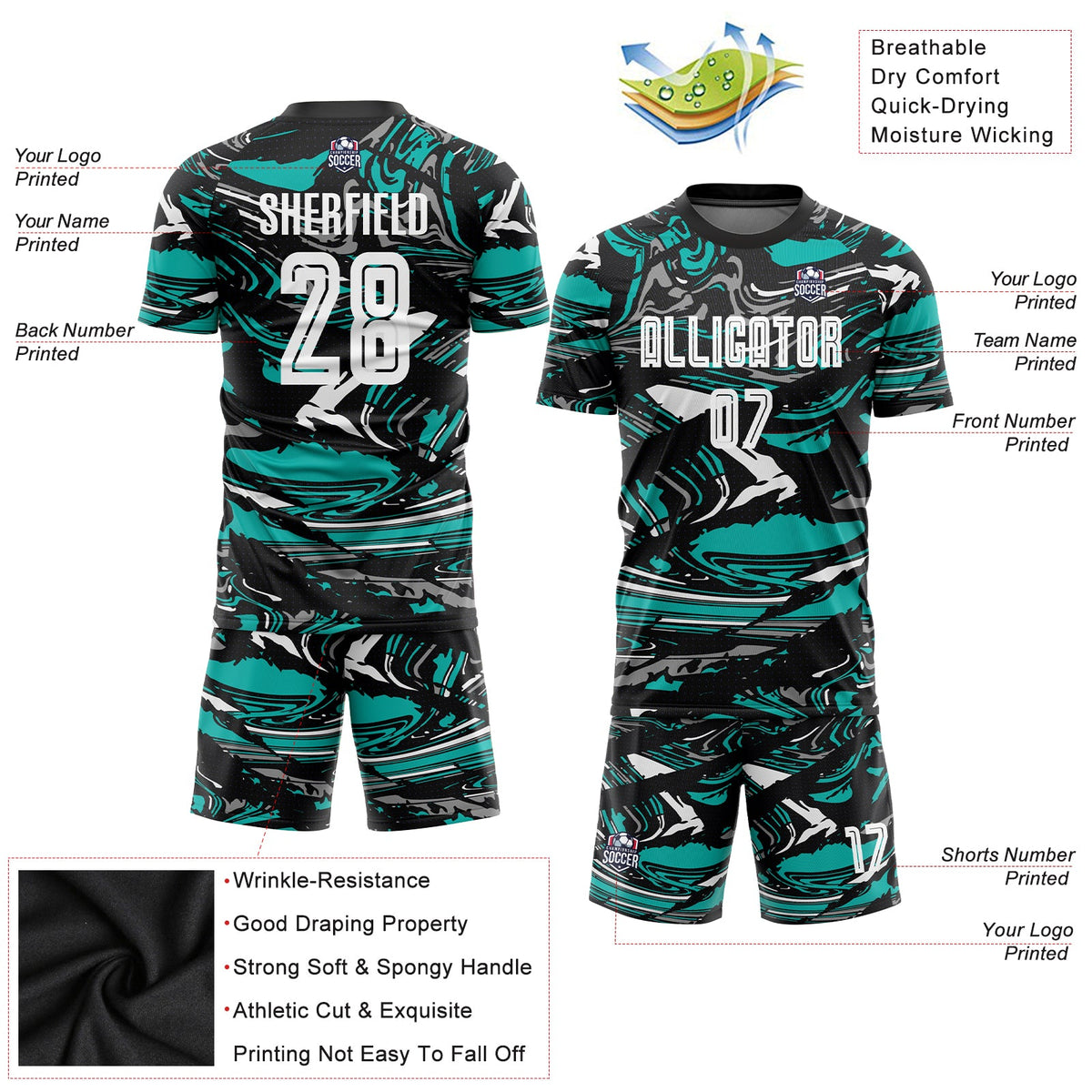 Custom Figure White-Aqua Sublimation Soccer Uniform Jersey Limited
