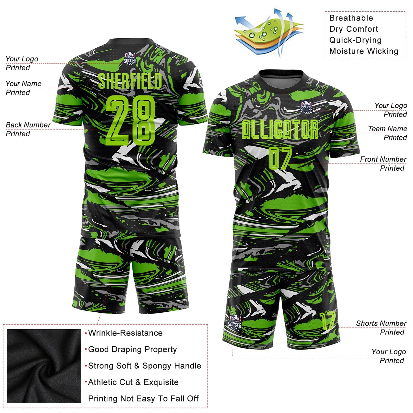 Custom Figure Neon Green-Aurora Green Sublimation Soccer Uniform Jersey Limited