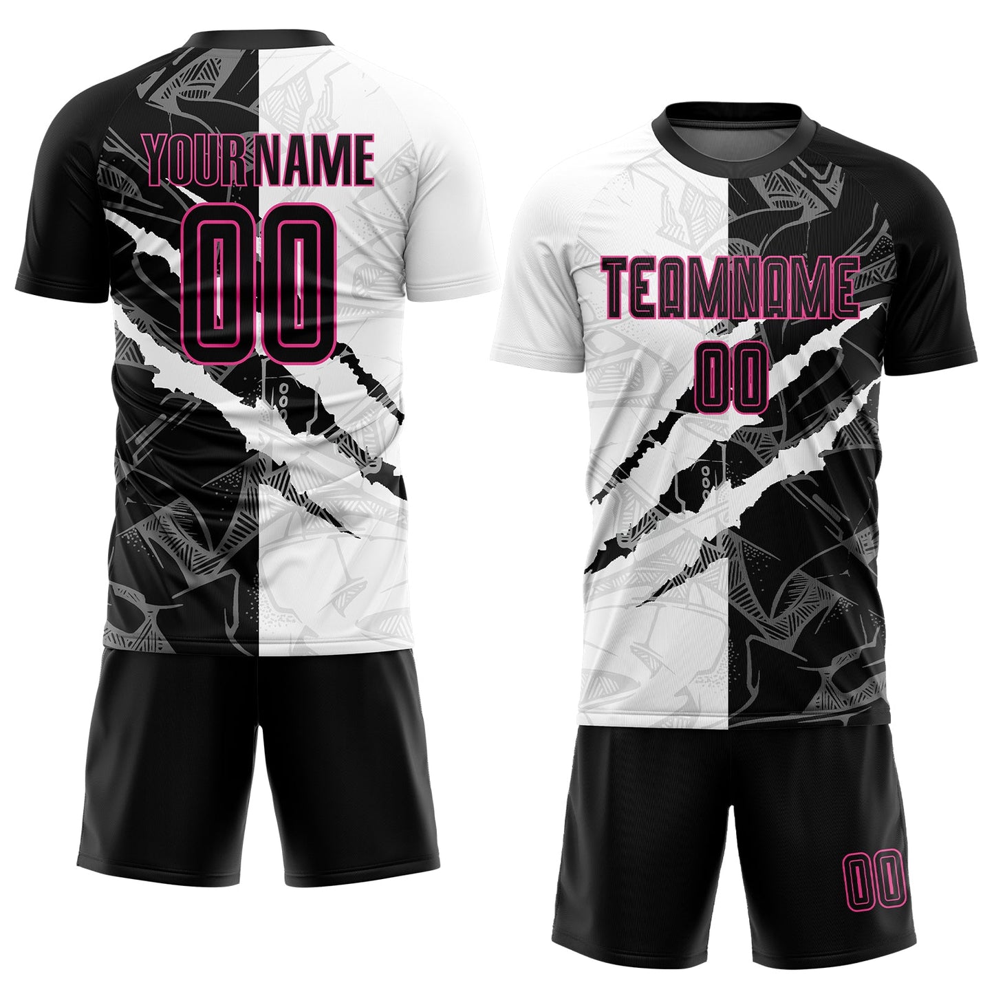 Custom Graffiti Pattern Black-Pink Scratch Sublimation Soccer Uniform Jersey Limited