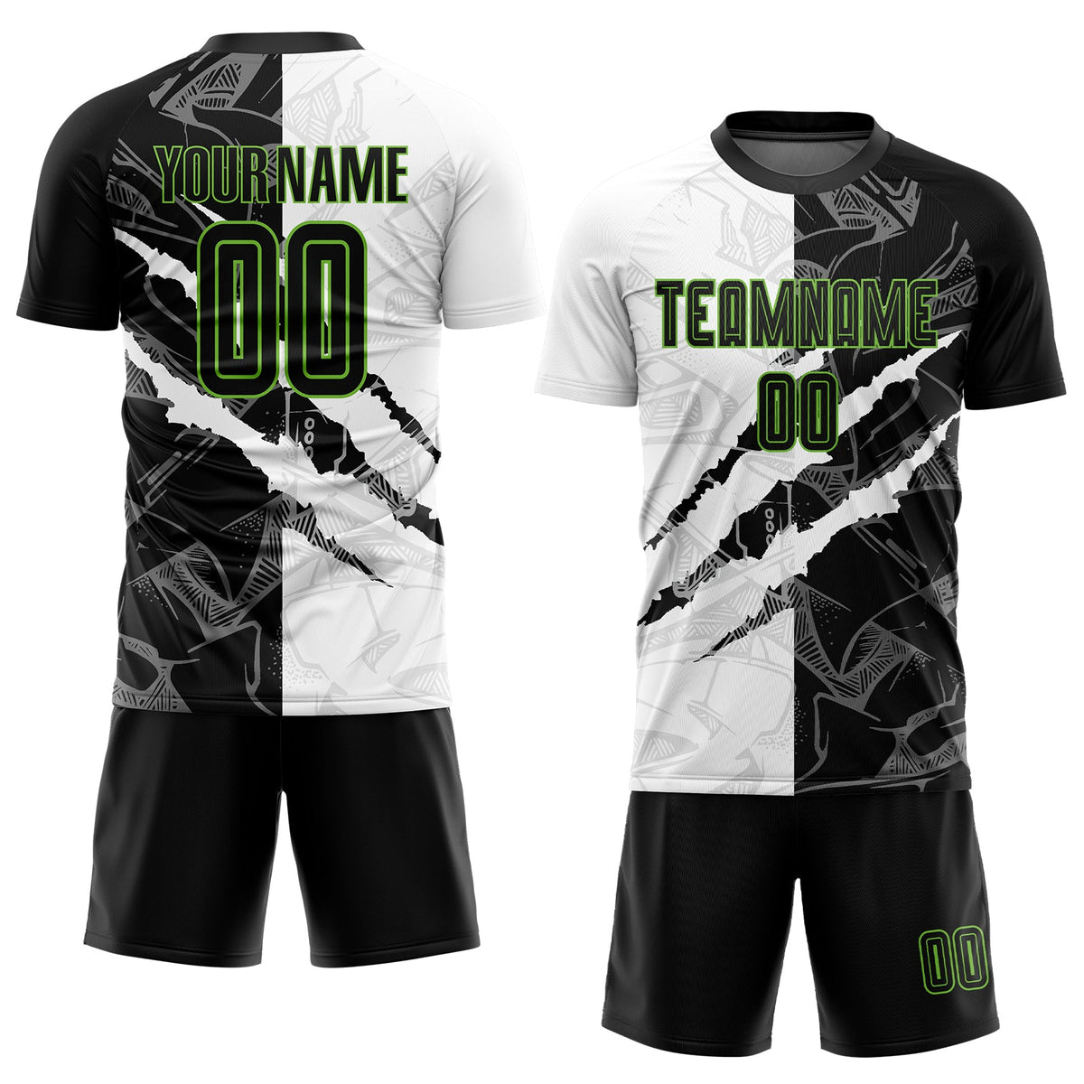 Custom Graffiti Pattern Black-Neon Green Scratch Sublimation Soccer Uniform Jersey Limited