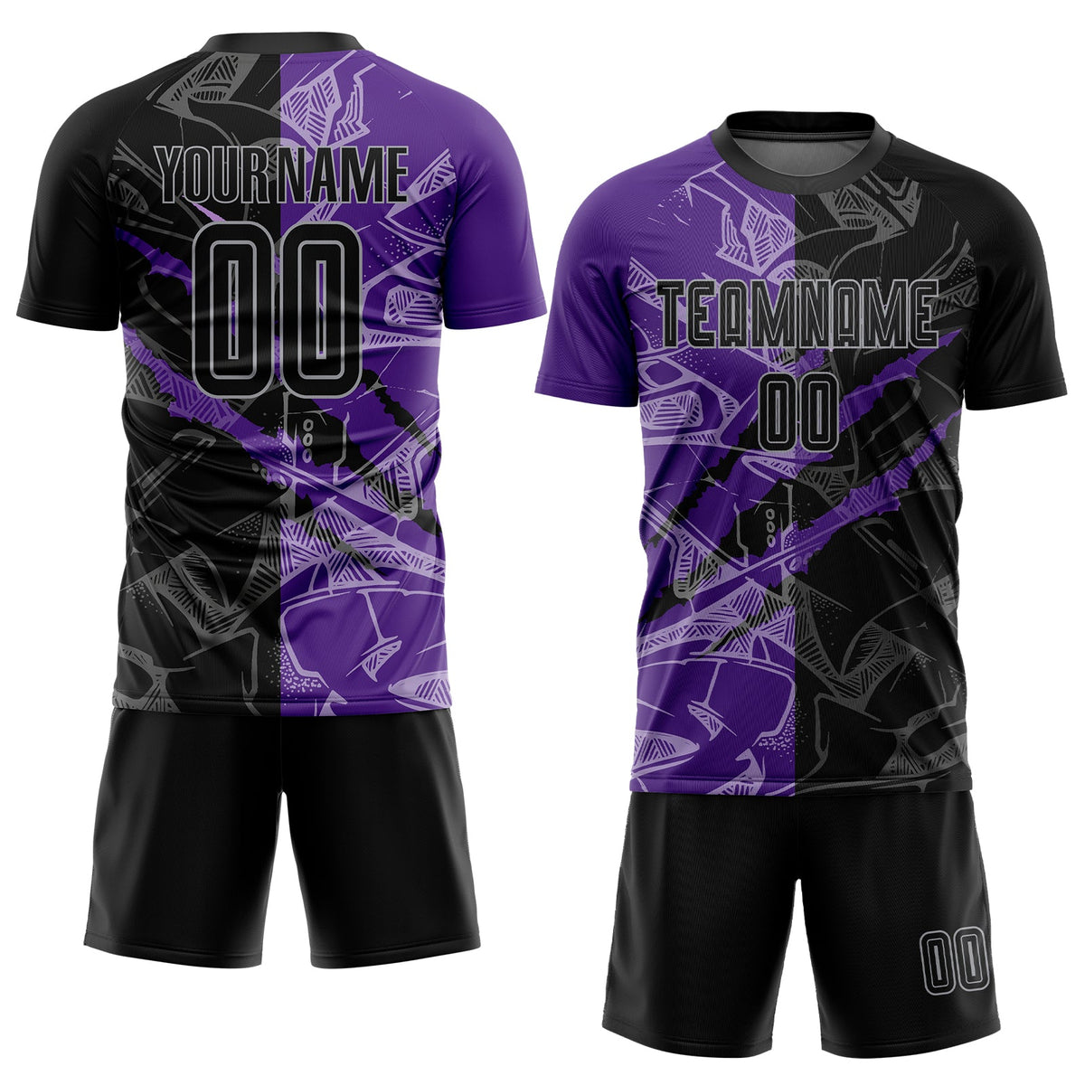 Custom Graffiti Pattern Black Purple-Gray Scratch Sublimation Soccer Uniform Jersey Limited