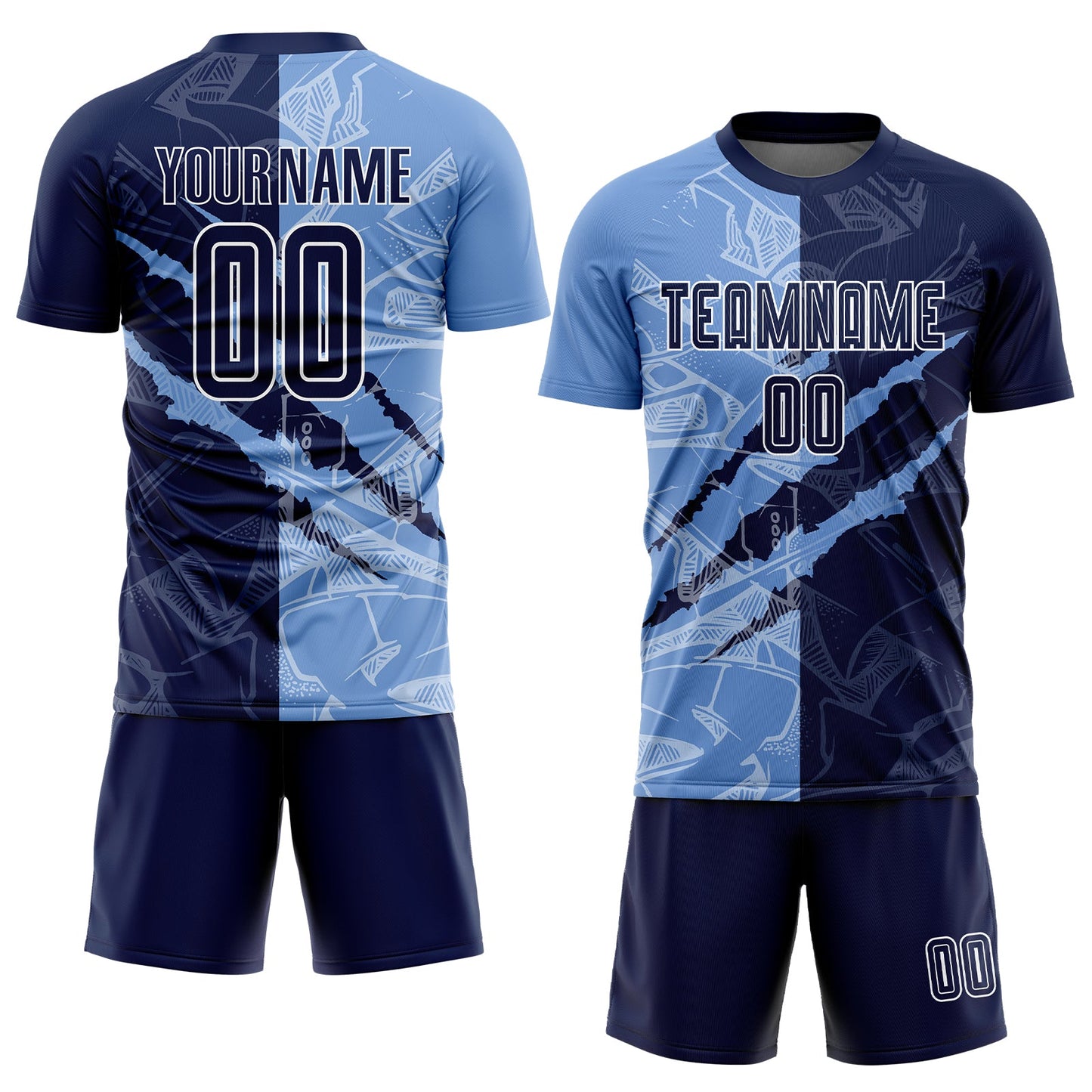 Custom Graffiti Pattern Navy-Light Blue Scratch Sublimation Soccer Uniform Jersey Limited