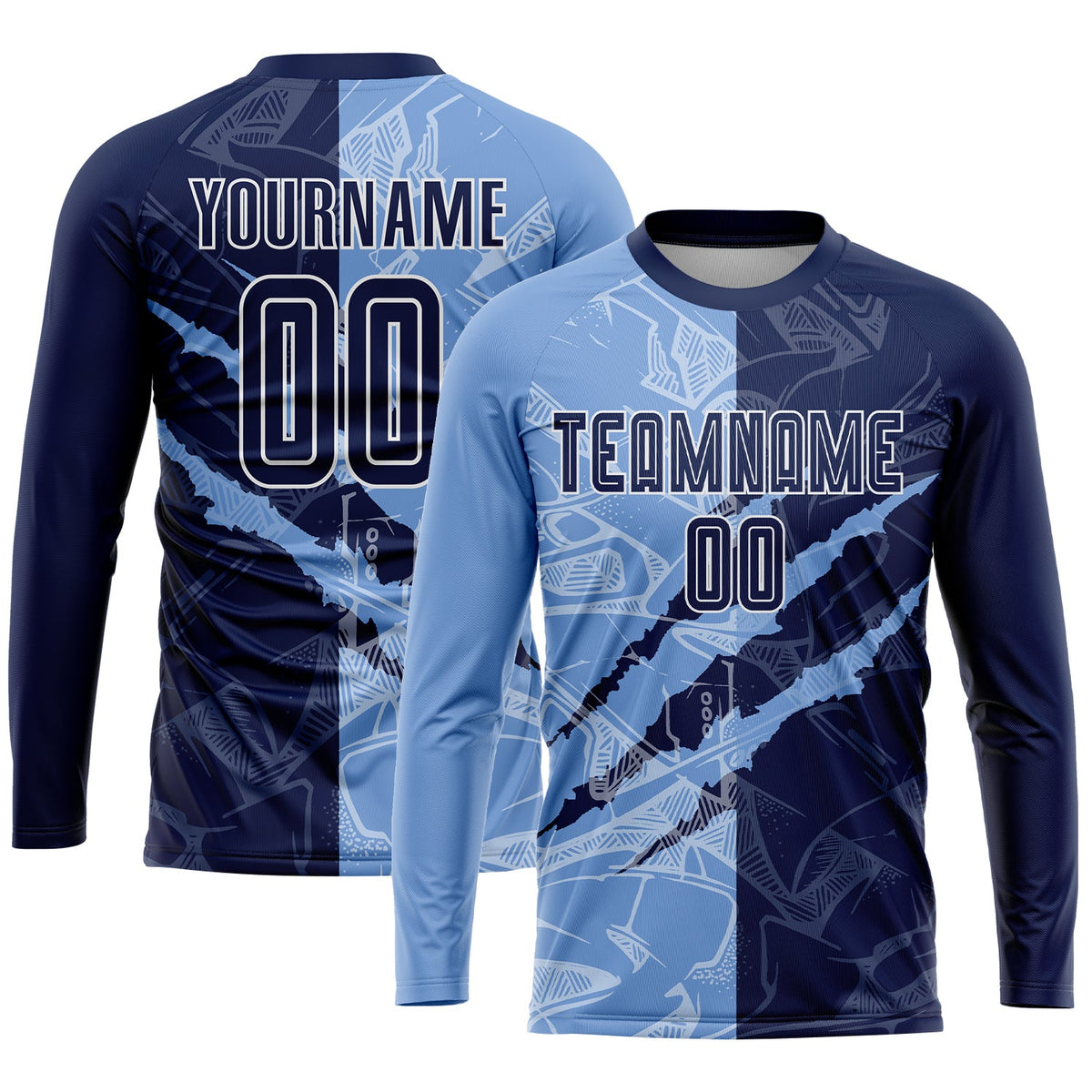 Custom Graffiti Pattern Navy-Light Blue Scratch Sublimation Soccer Uniform Jersey Limited