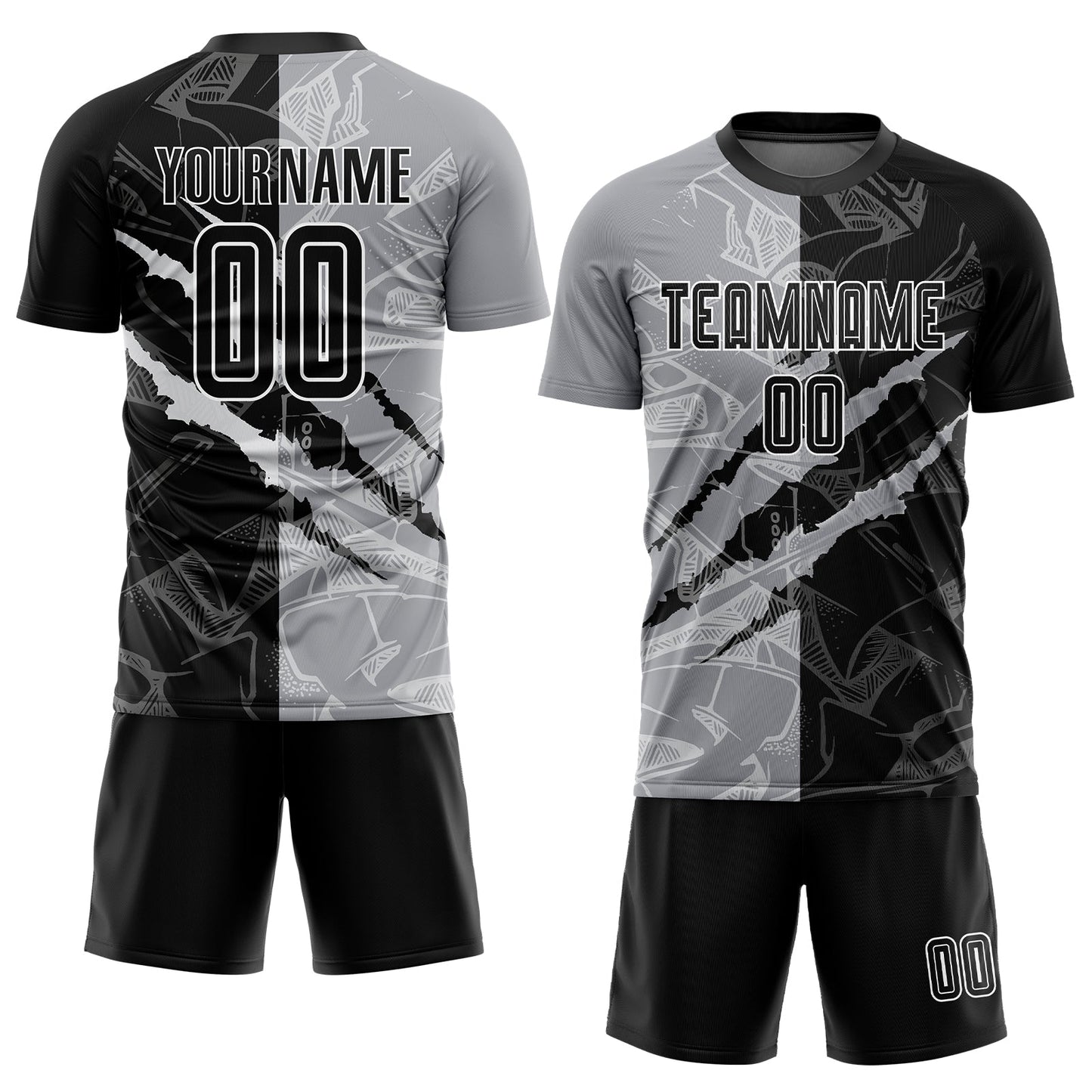 Custom Graffiti Pattern Black-Gray Scratch Sublimation Soccer Uniform Jersey Limited