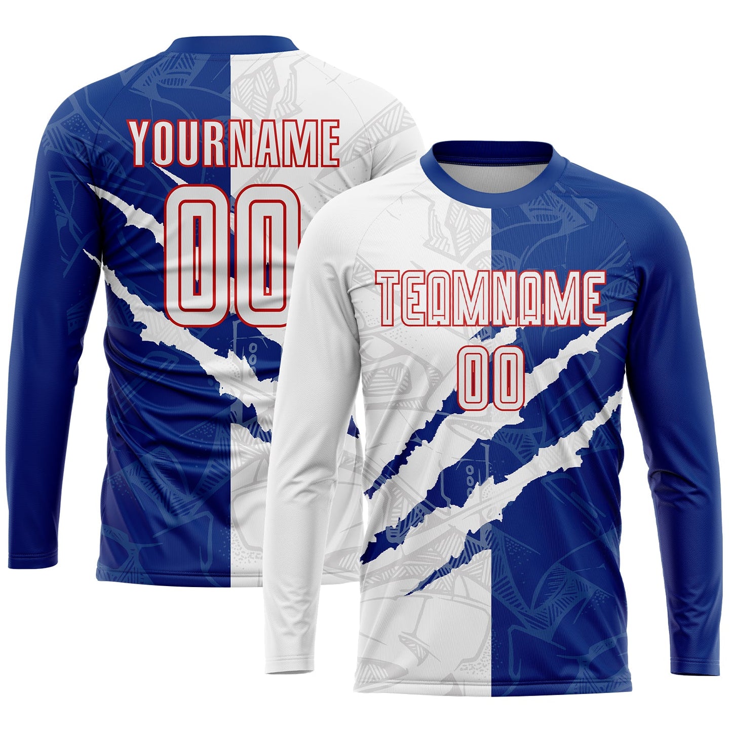 Custom Graffiti Pattern White Royal-Red Scratch Sublimation Soccer Uniform Jersey Limited