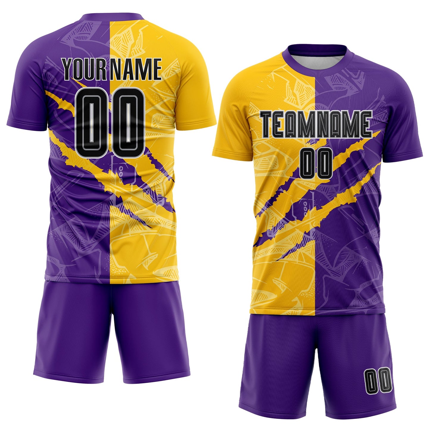 Custom Graffiti Pattern Black Purple Yellow-Gray Scratch Sublimation Soccer Uniform Jersey Limited