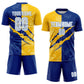Custom Graffiti Pattern White Royal Yellow-Light Blue Scratch Sublimation Soccer Uniform Jersey Limited