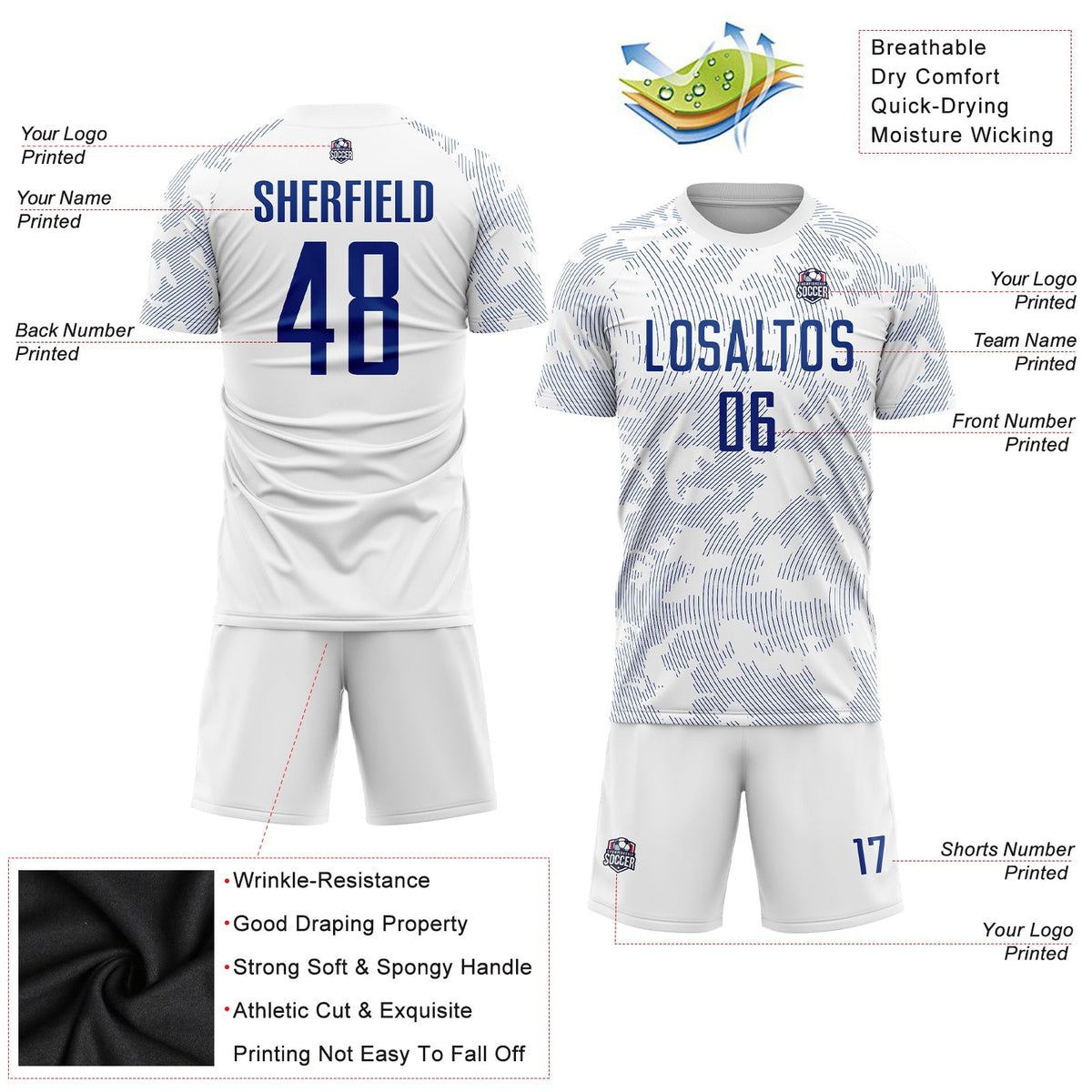 Custom White Royal Sublimation Soccer Uniform Jersey Limited