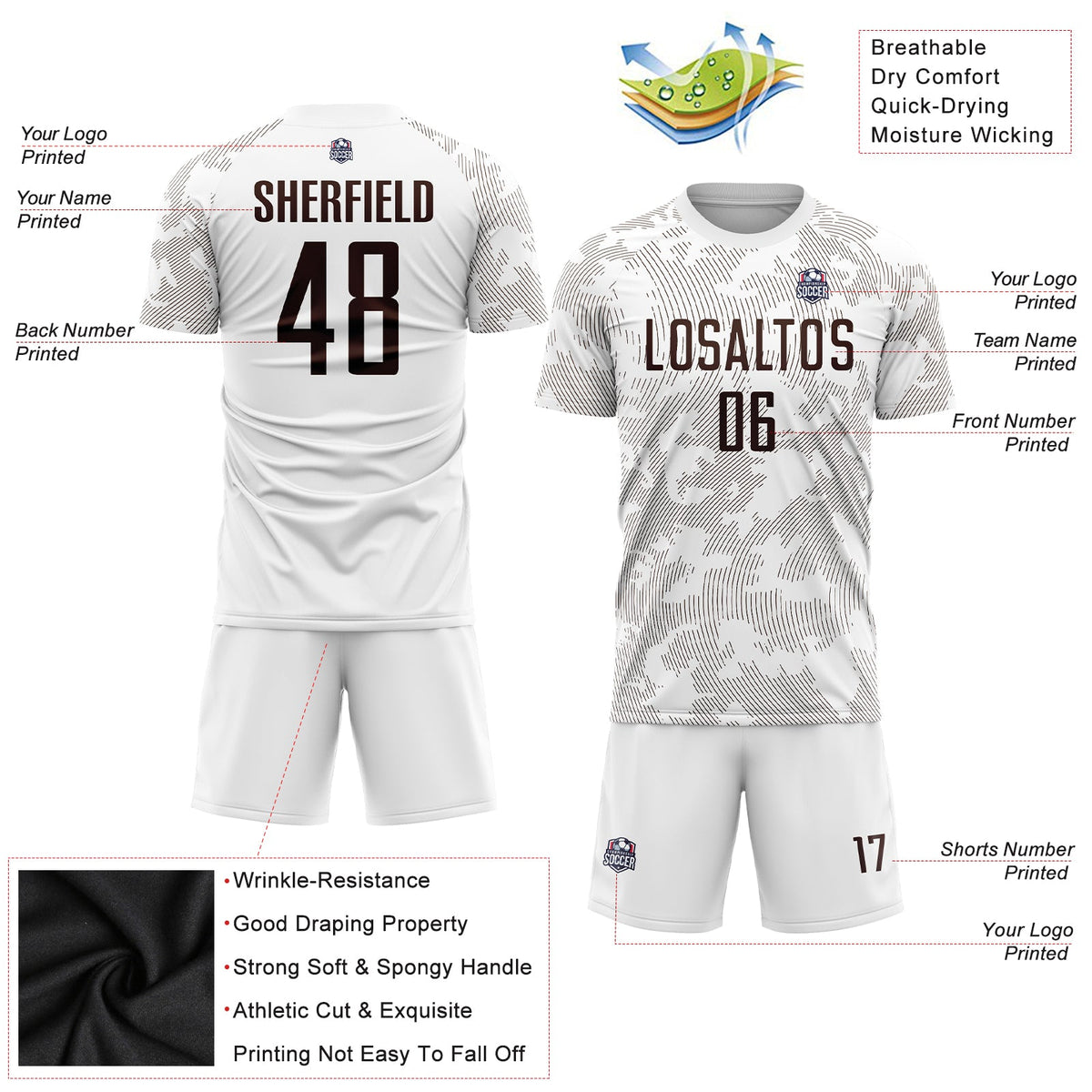 Custom White Brown Sublimation Soccer Uniform Jersey Limited