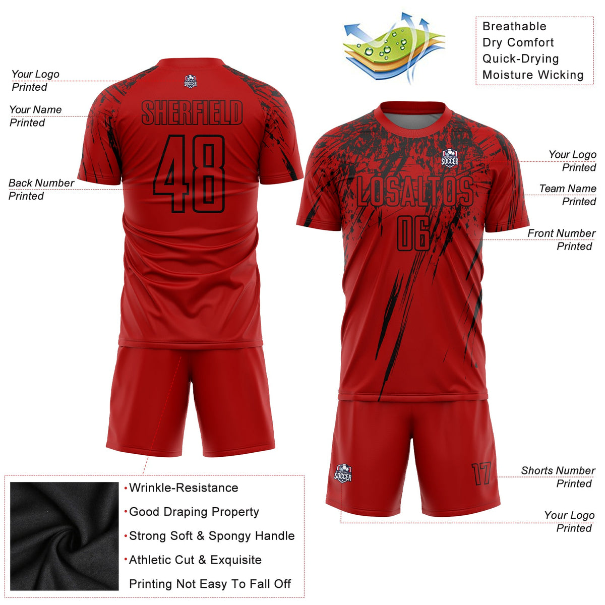 Custom Red Black Sublimation Soccer Uniform Jersey Limited