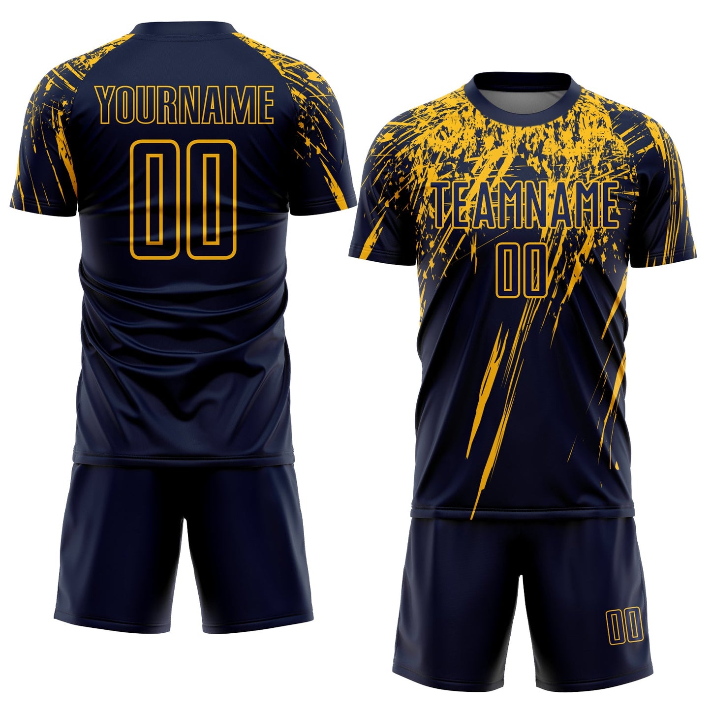 Custom Navy Yellow Sublimation Soccer Uniform Jersey Limited