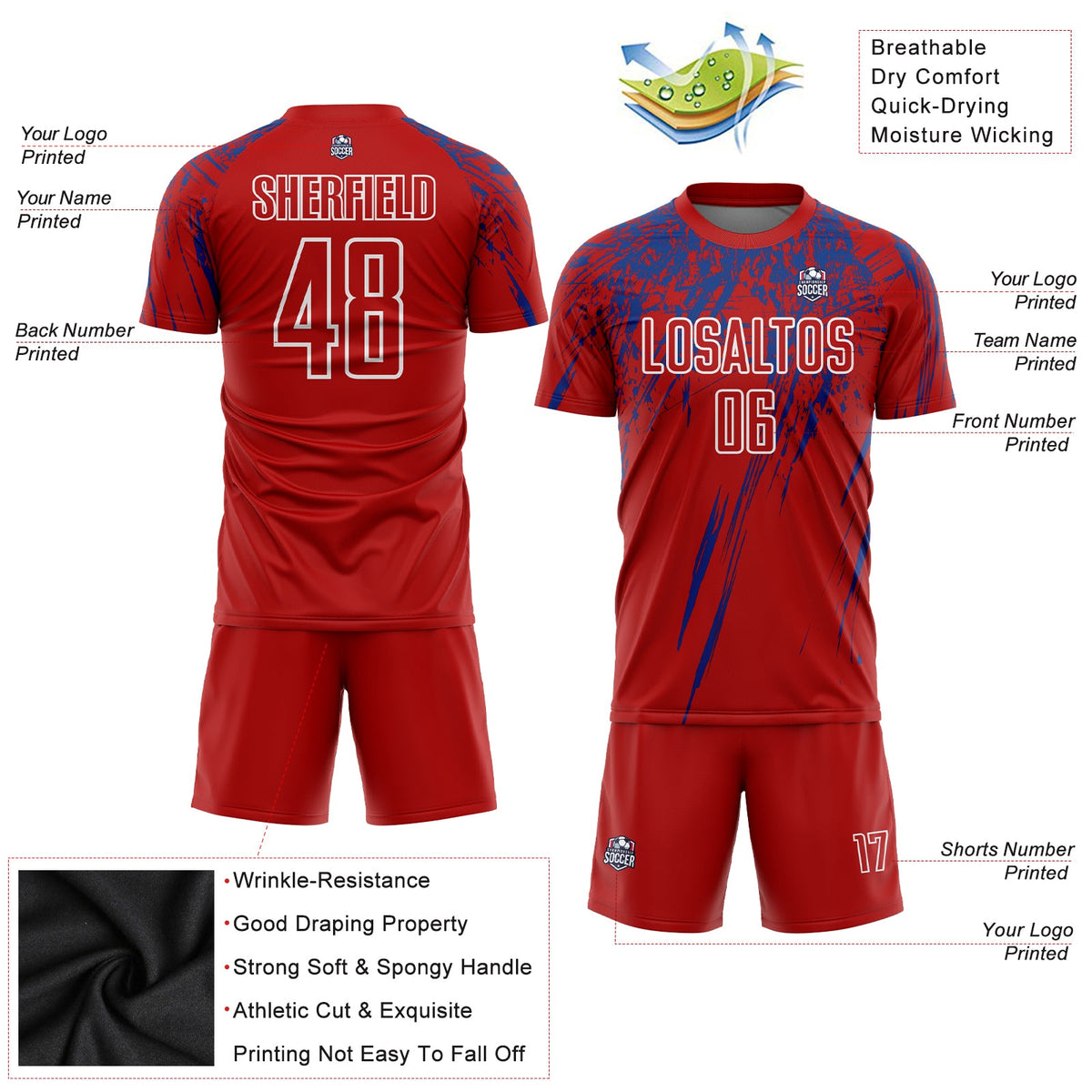 Custom Red Royal-White Sublimation Soccer Uniform Jersey Limited