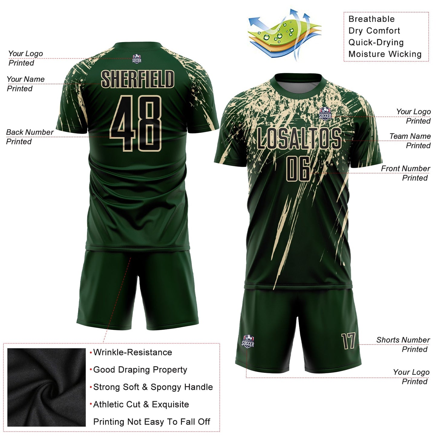 Custom Green Black-Cream Sublimation Soccer Uniform Jersey Limited