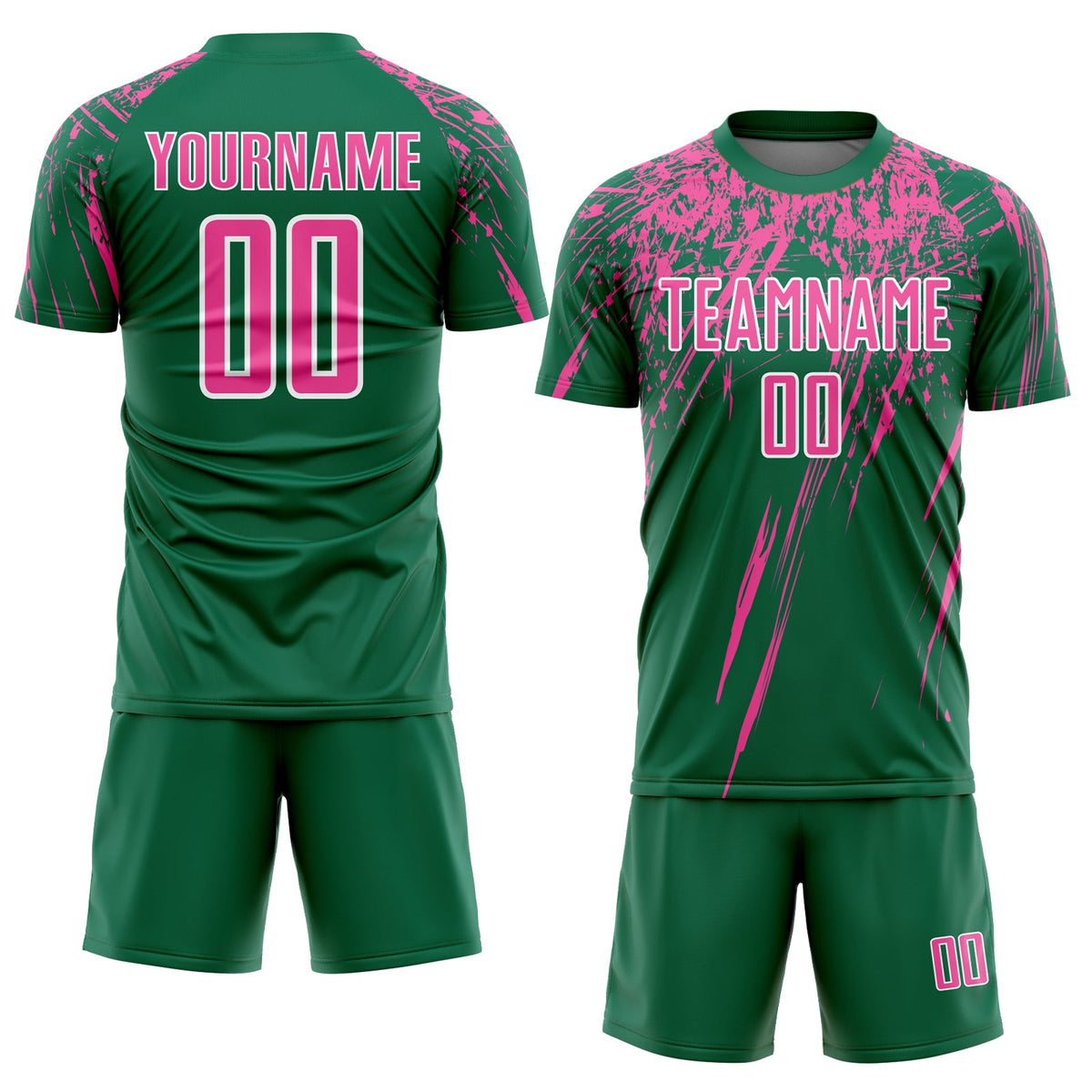 Custom Kelly Green Pink-White Sublimation Soccer Uniform Jersey Limited