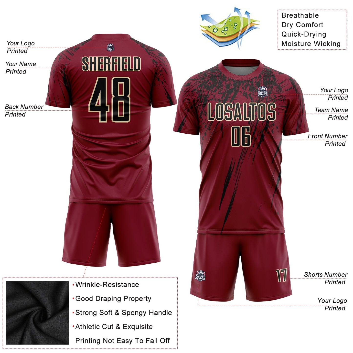 Custom Crimson Black-Cream Sublimation Soccer Uniform Jersey Limited