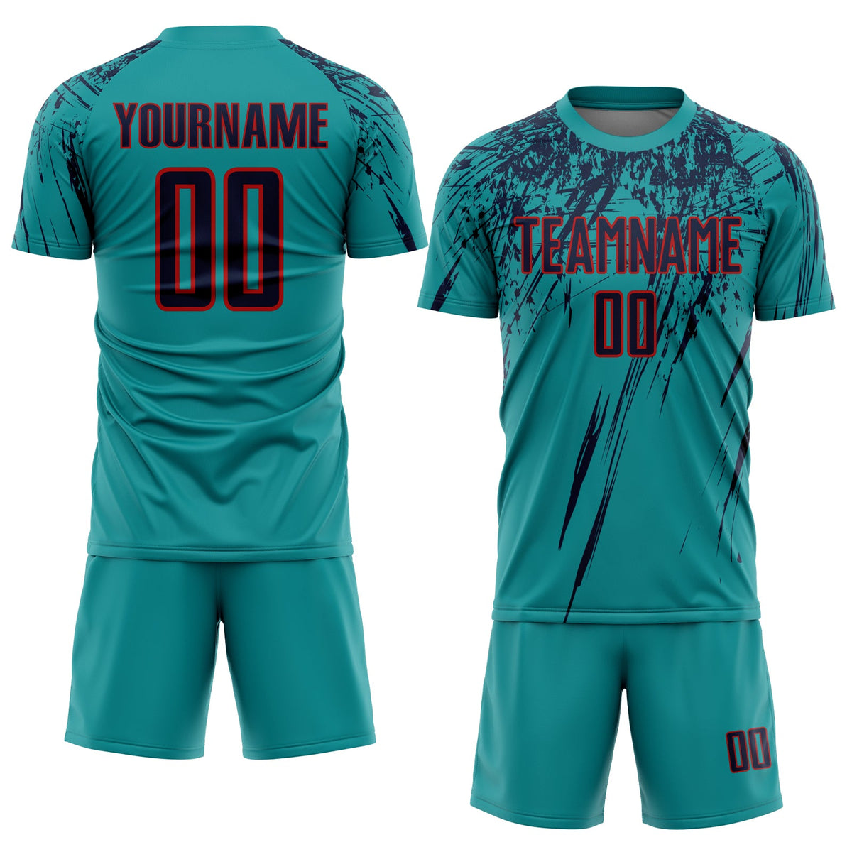 Custom Teal Navy-Red Sublimation Soccer Uniform Jersey Limited