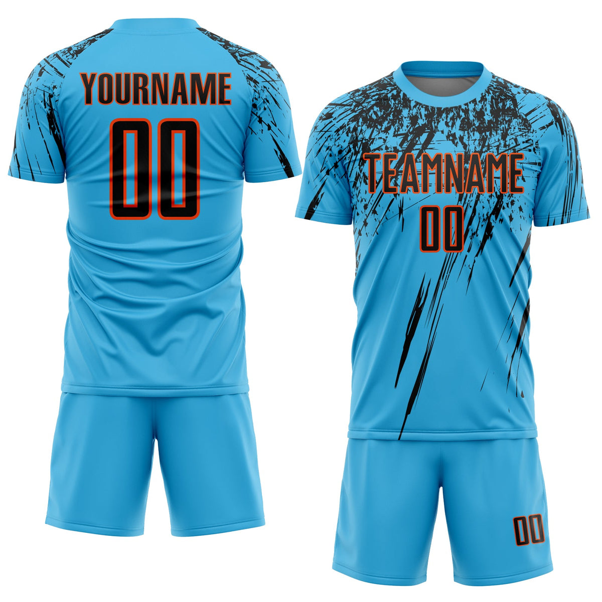 Custom Sky Blue Black-Orange Sublimation Soccer Uniform Jersey Limited