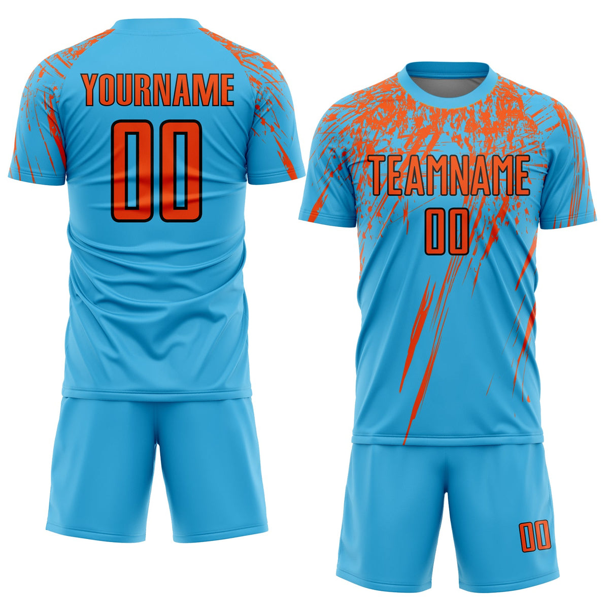 Custom Sky Blue Orange-Black Sublimation Soccer Uniform Jersey Limited