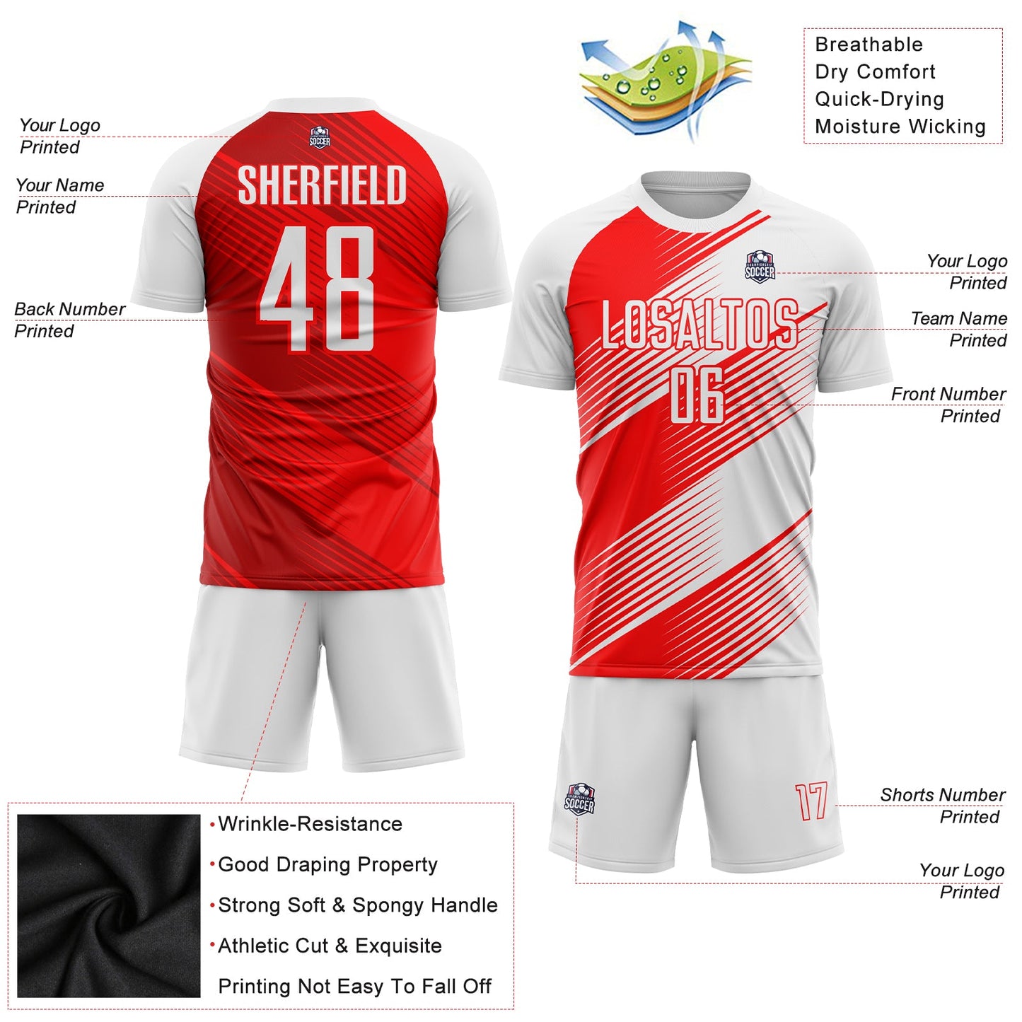 Custom Red White Sublimation Soccer Uniform Jersey Limited