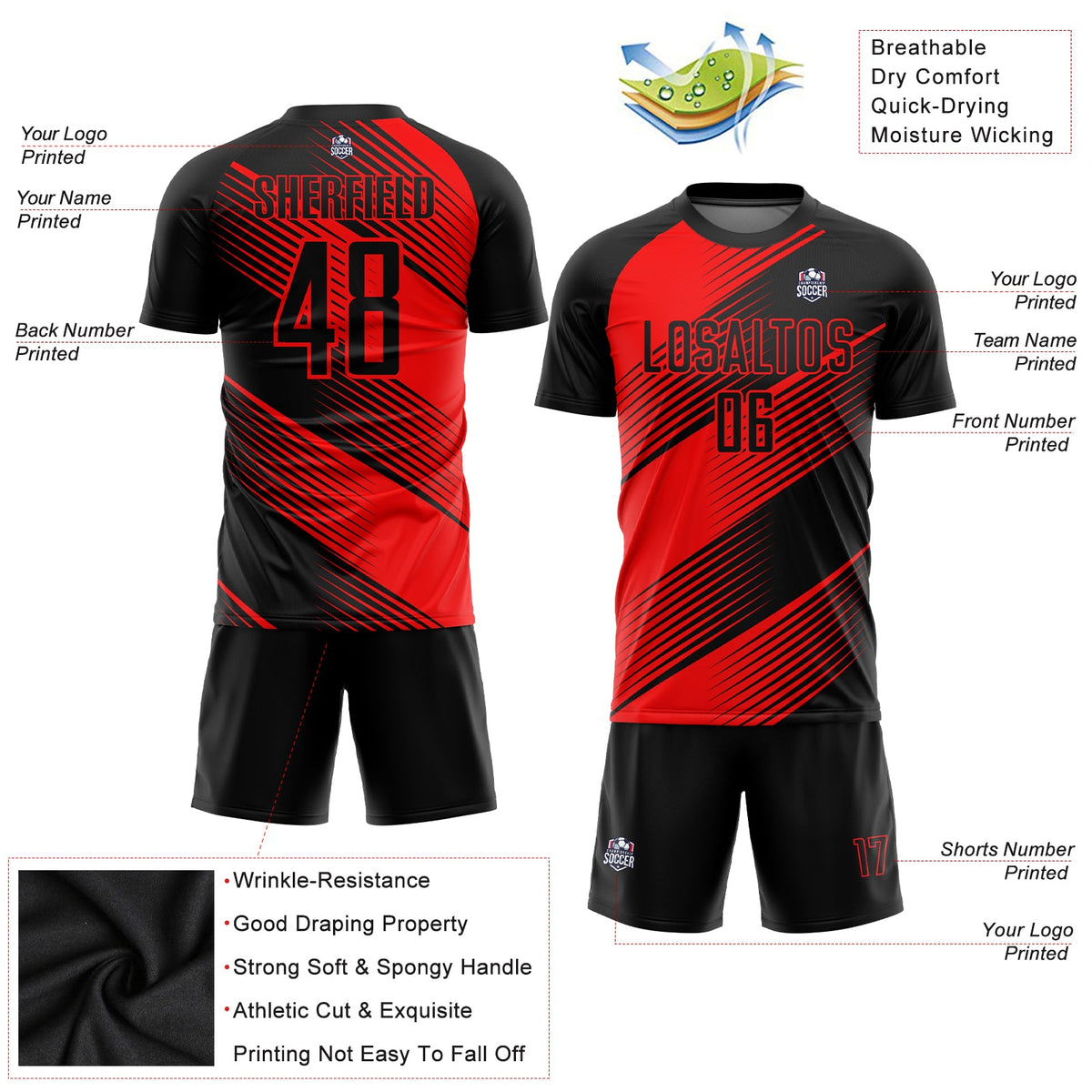 Custom Red Black Sublimation Soccer Uniform Jersey Limited