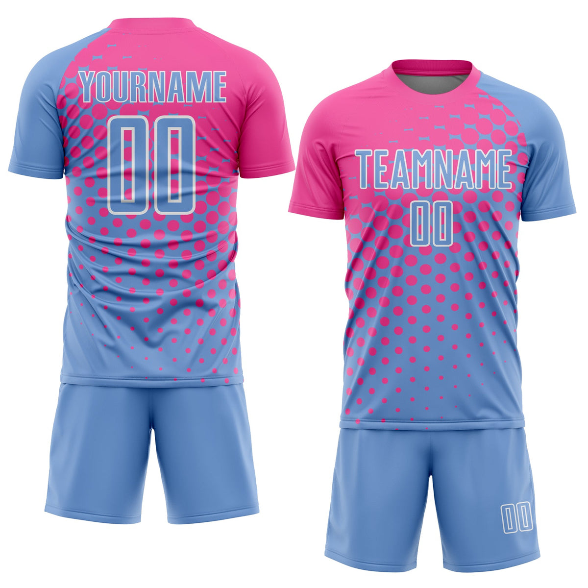 Custom Light Blue Pink-White Sublimation Soccer Uniform Jersey Limited