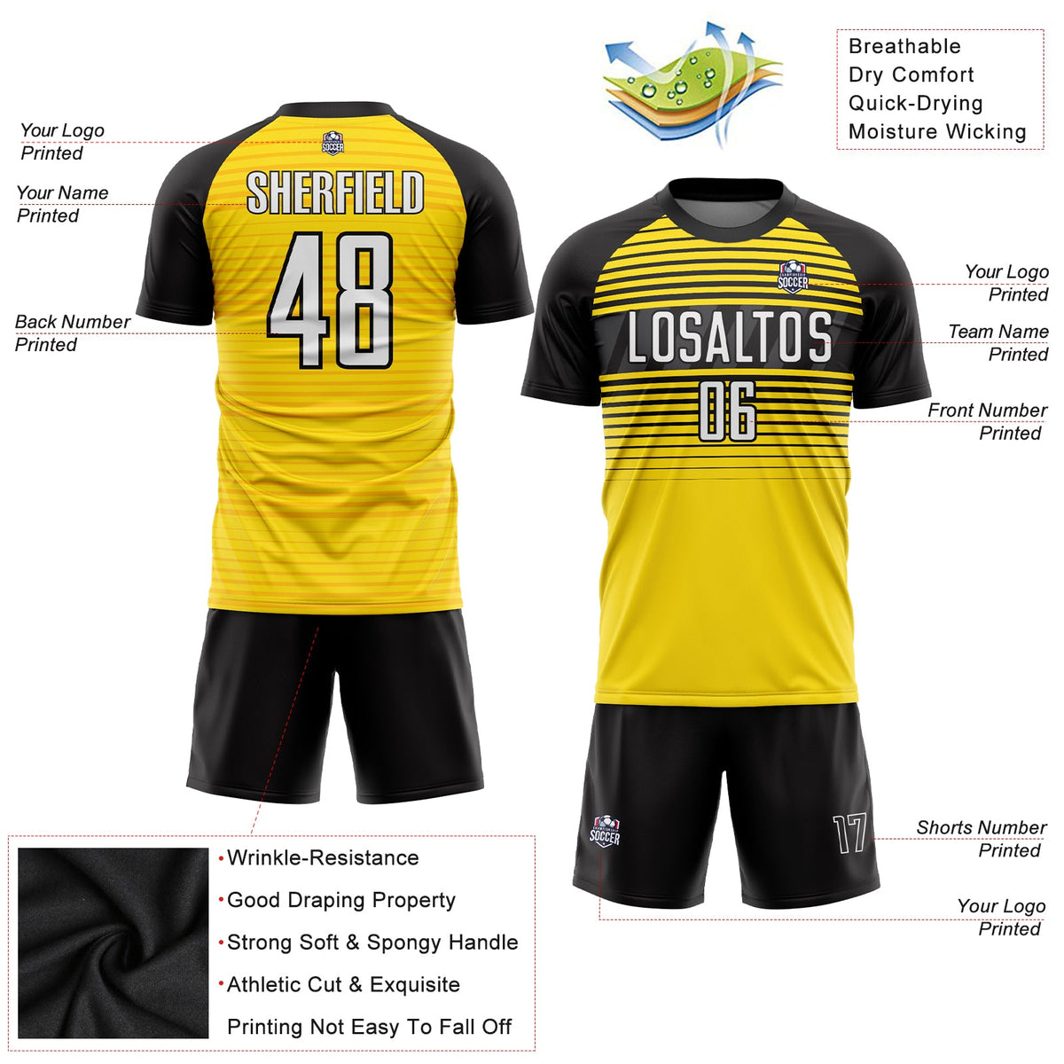 Custom Yellow White-Black Sublimation Soccer Uniform Jersey Limited