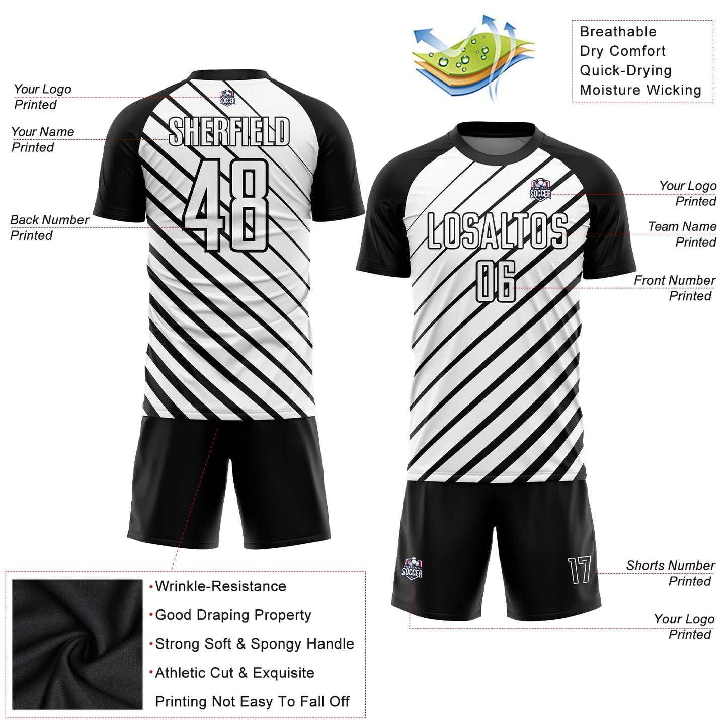 Custom Black White Sublimation Soccer Uniform Jersey Limited