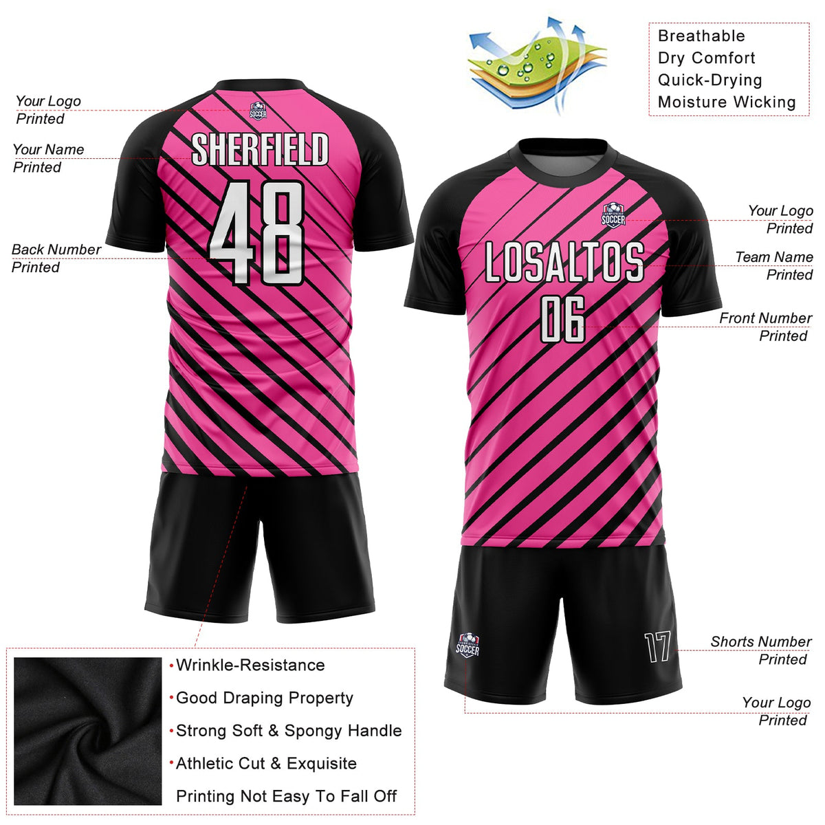 Custom Pink White-Black Sublimation Soccer Uniform Jersey Limited