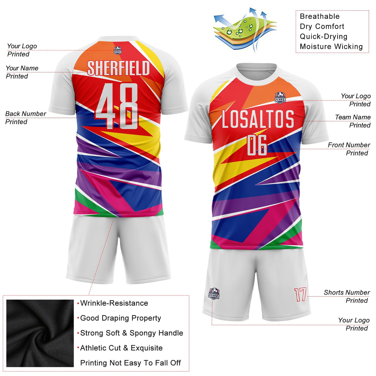 Custom Figure White-Red Sublimation Soccer Uniform Jersey Limited